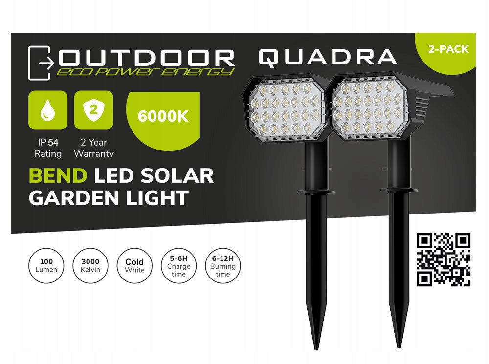Solar Garden Lamp LED Punched Post Headlight Twilight Sensor 2PCS