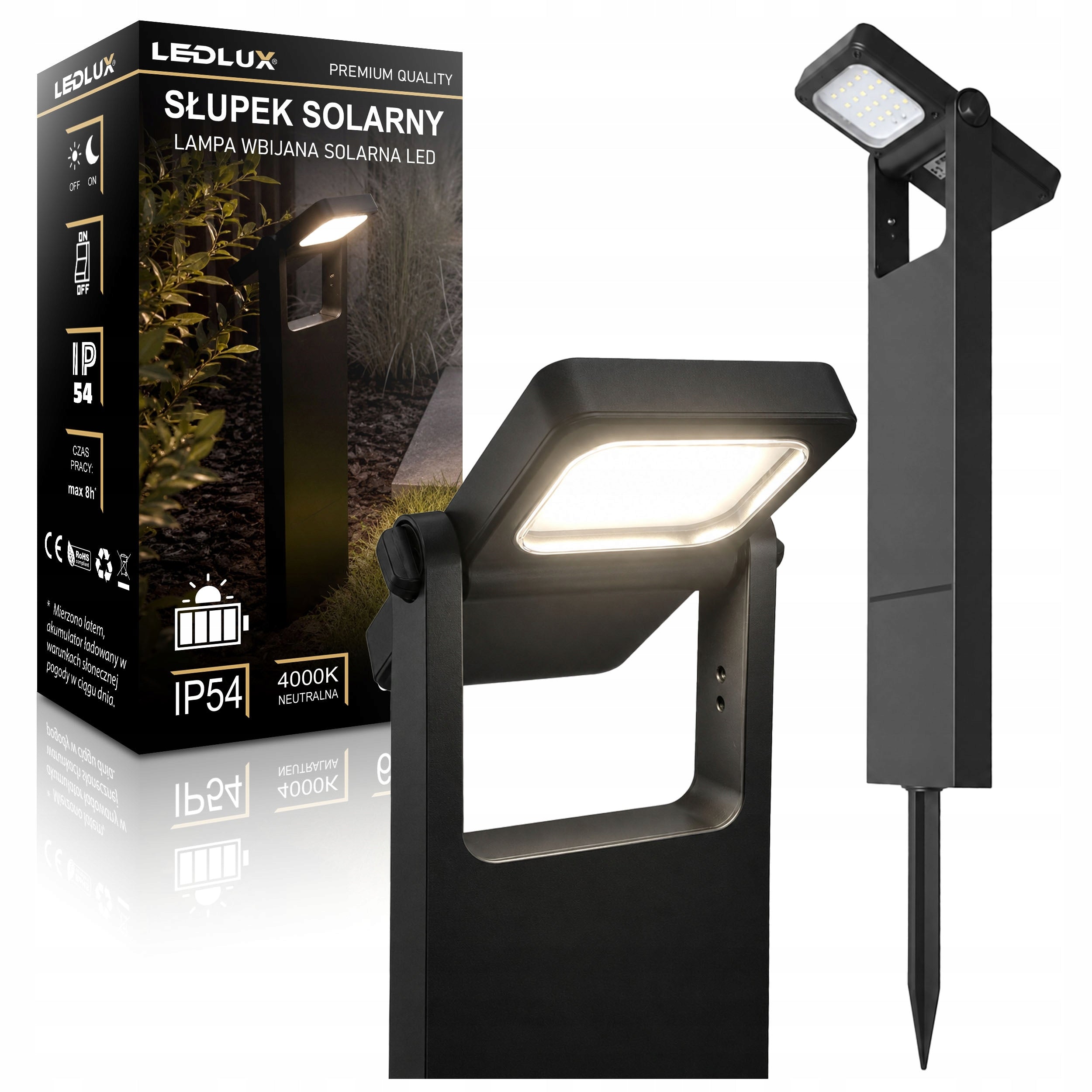 Solar Garden Lamp LED Punched Post Twilight Sensor 4000K Garden