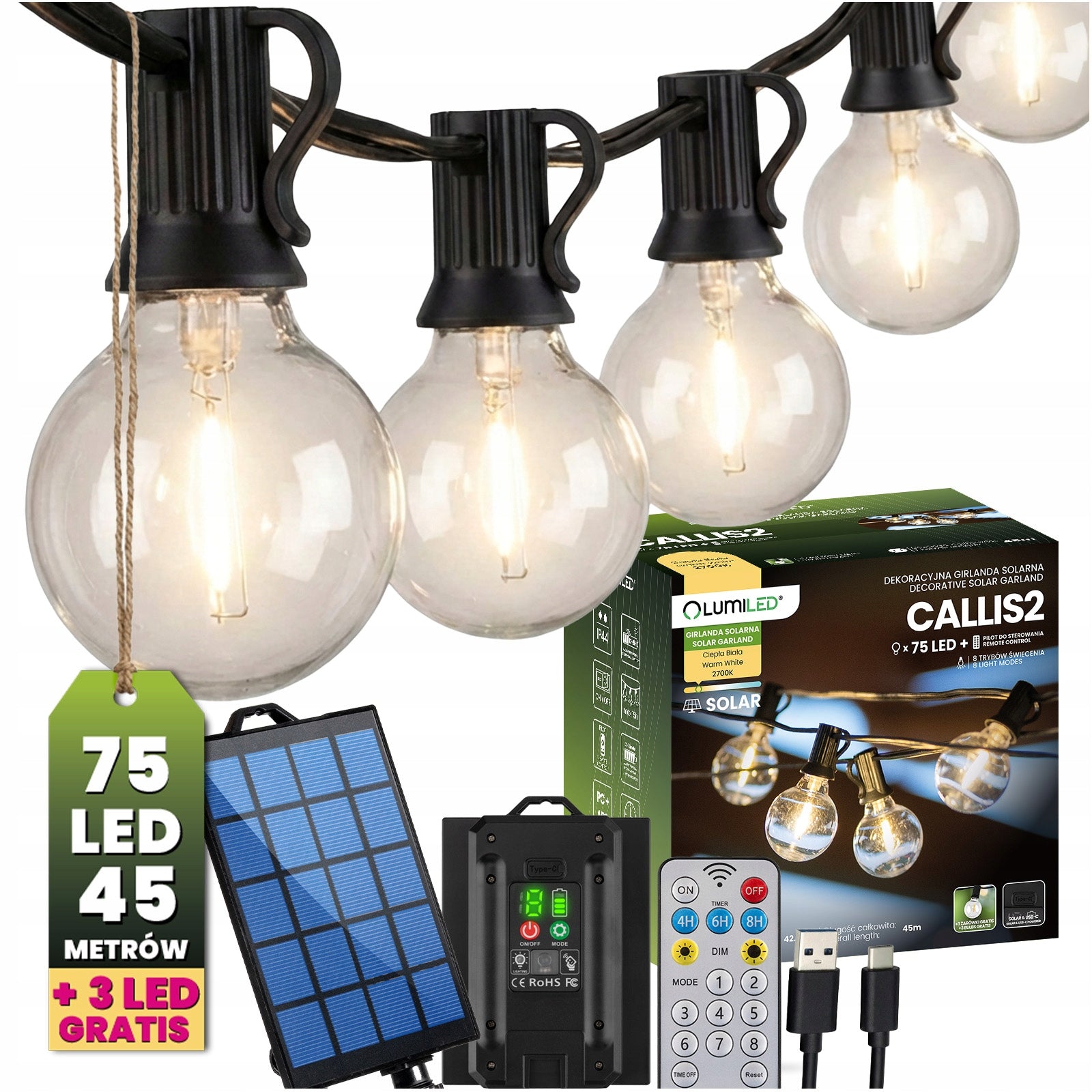 Solar Garland Garden Light 75 LED Balcony Lights Terrace 45M PILOT