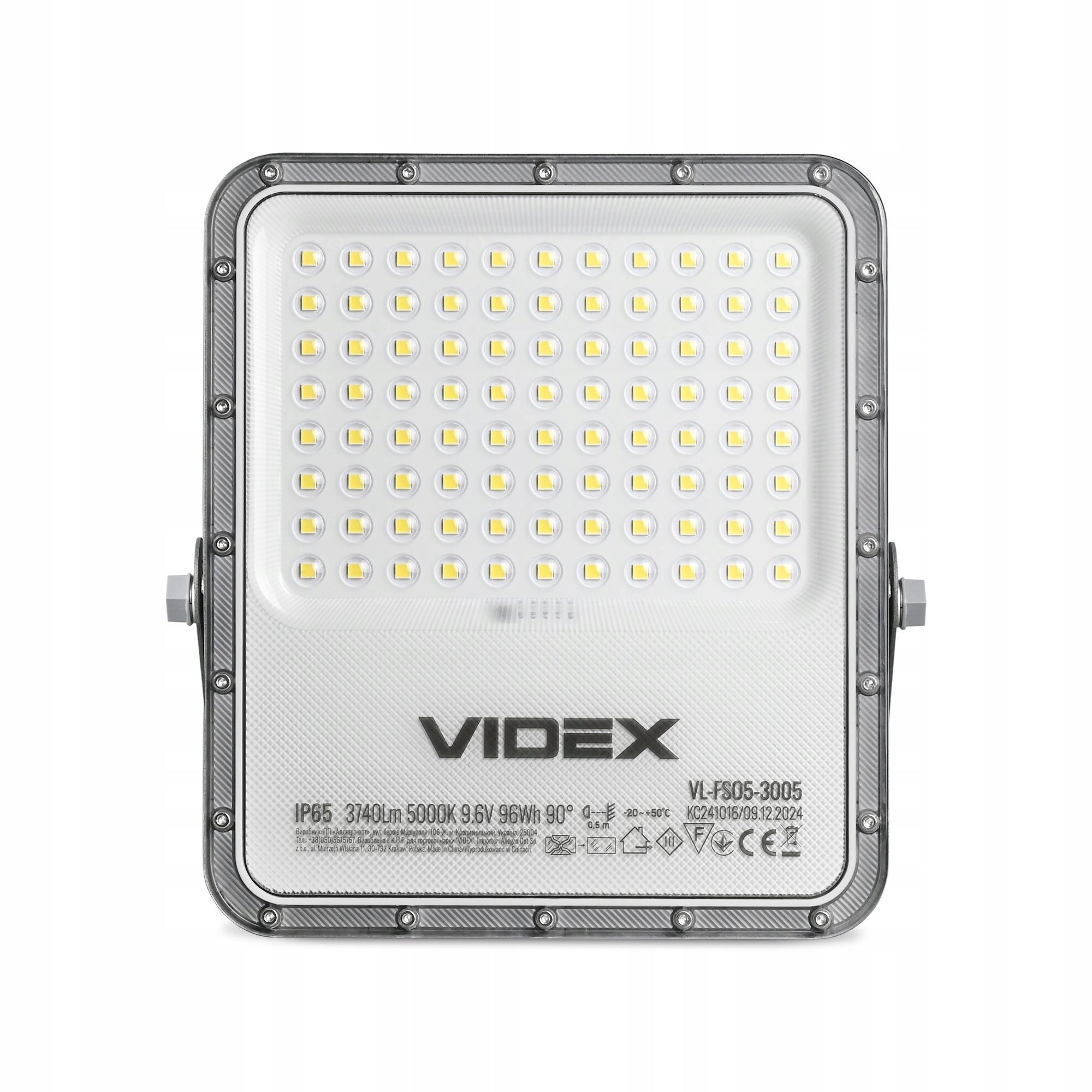 Solar LED Floodlight Lamp 35W 3740lm 5000K 90° IP65 IK07 Grey Manufacturer code VL-FSO5-3005