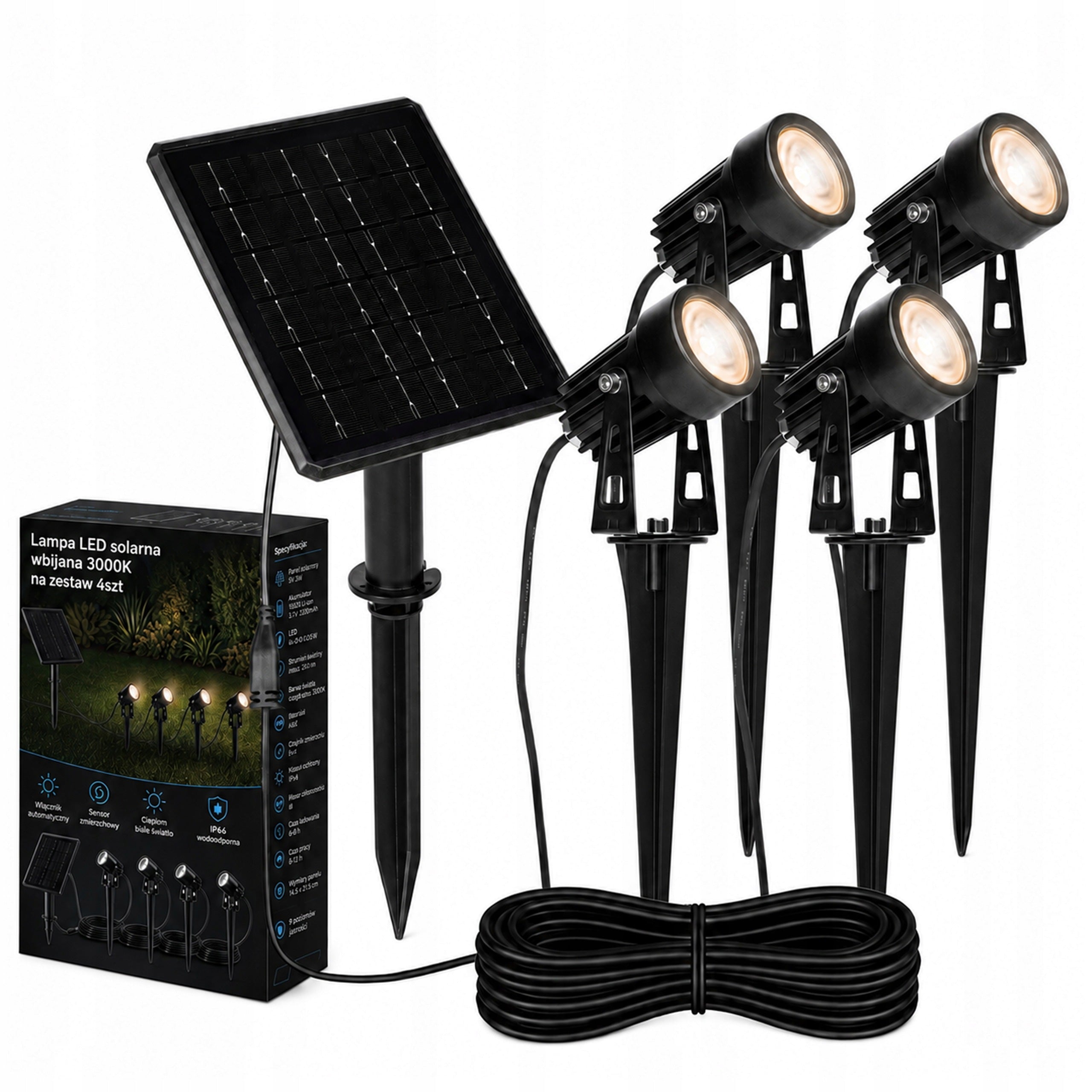 Solar Light for Garden 4x LED Headlight with Sensor Waterproof