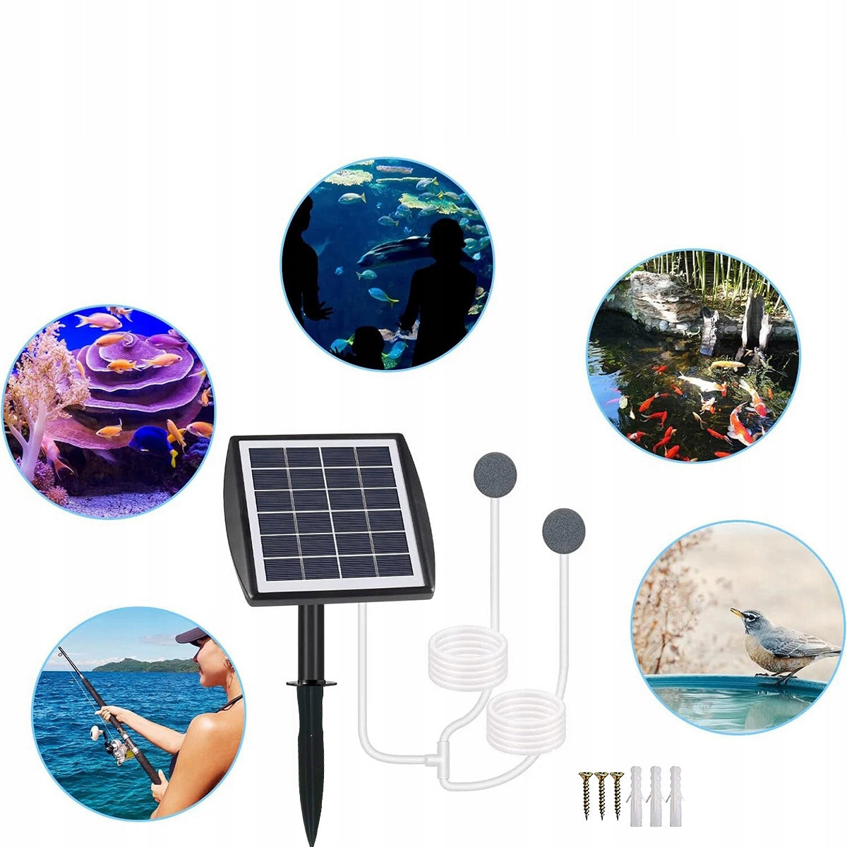 Solar Oxygen Pump Portable Pond Aerator 2W 2200mAh Pump capacity l/h Do 500 l/h