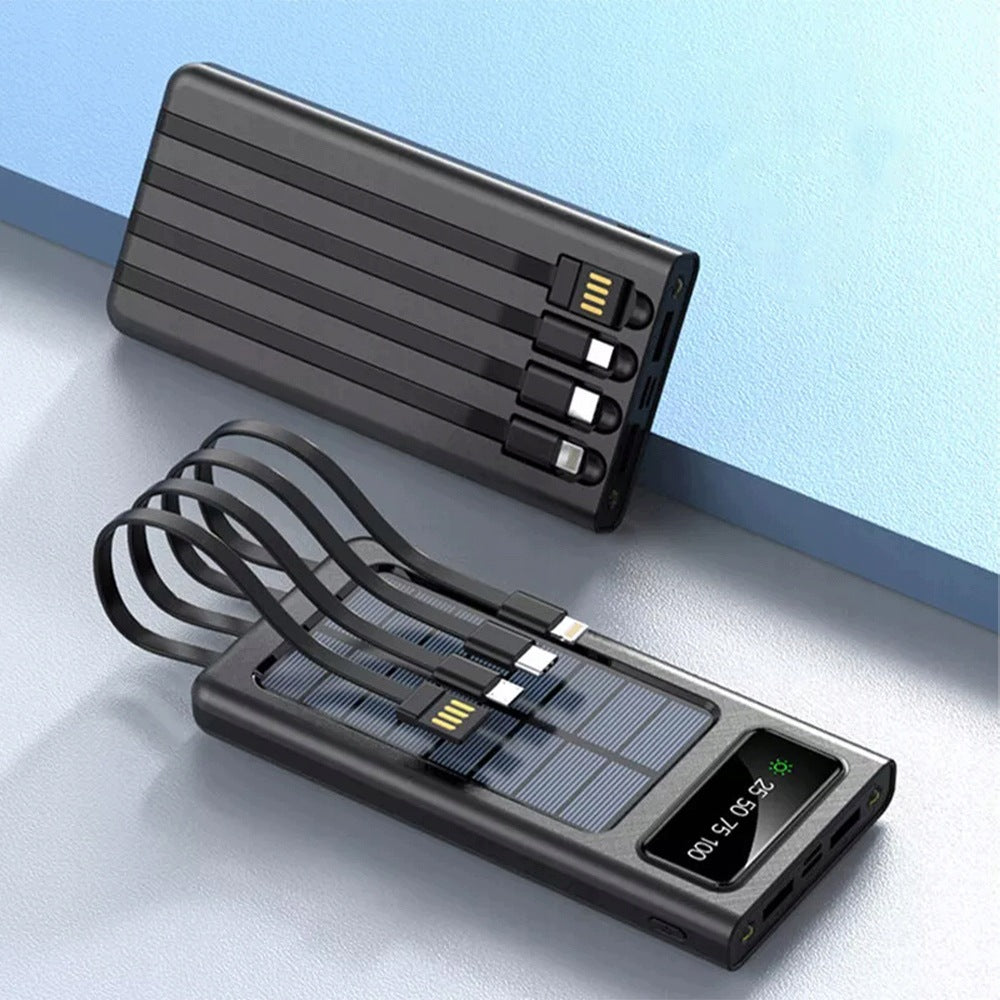 Solar Powerbank 20000Mah With Cables Charging Black Display Flashlight Packaging status original