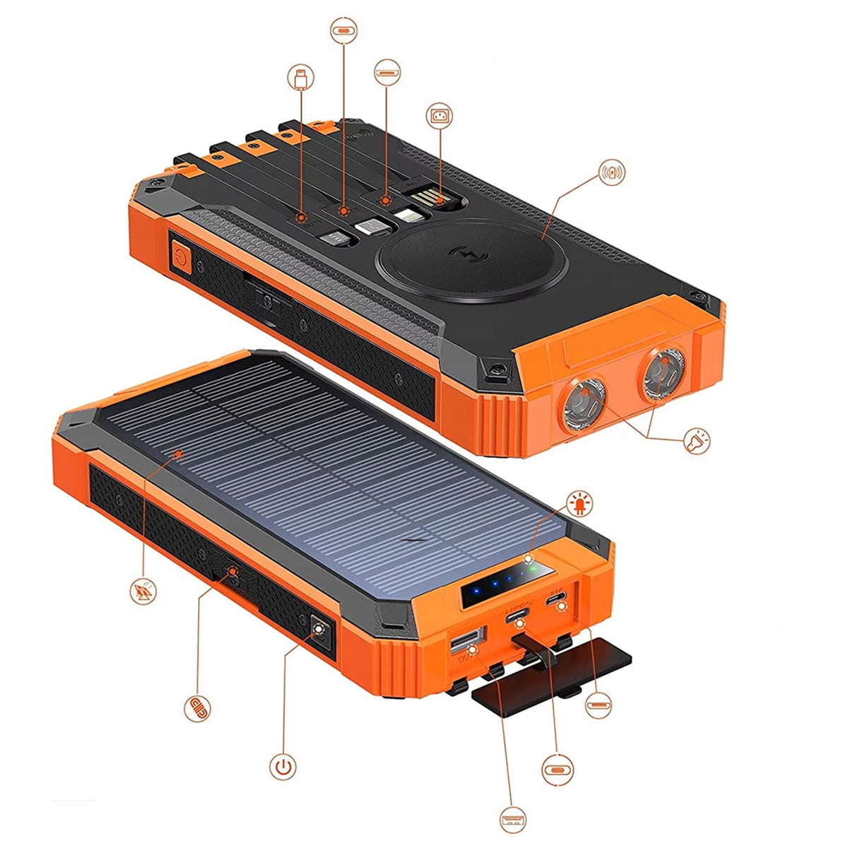 Solar Powerbank 30000mAh with Built-in Cables Fast Charging Packaging status original