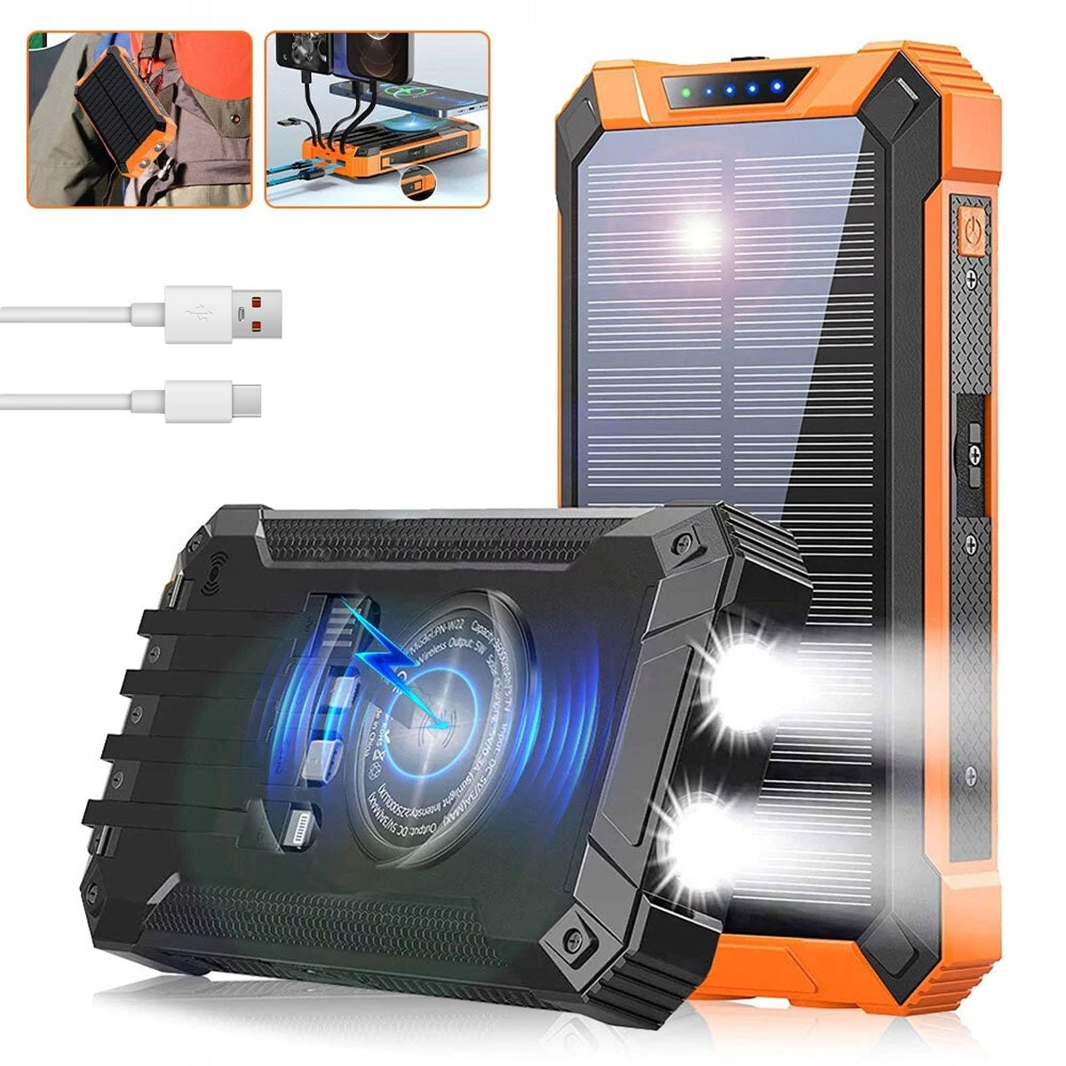 Solar Powerbank 30000mAh with Built-in Cables Fast Charging