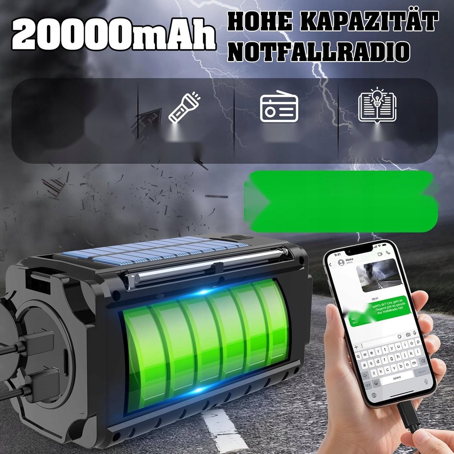 Solar emergency radio portable with crank dynamo flashlight am fm Manufacturer code 5908107484592