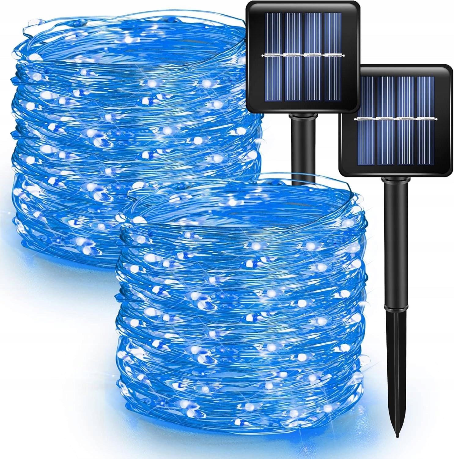 Solar lights 2x 10 m 100 LED blue garden wires balcony 8 mode