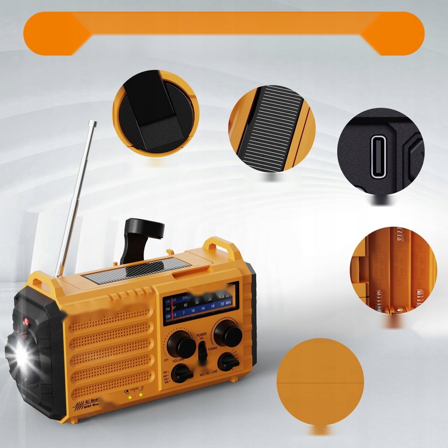 Solar portable waterproof led lamp dynamo alarm Brand no brand
