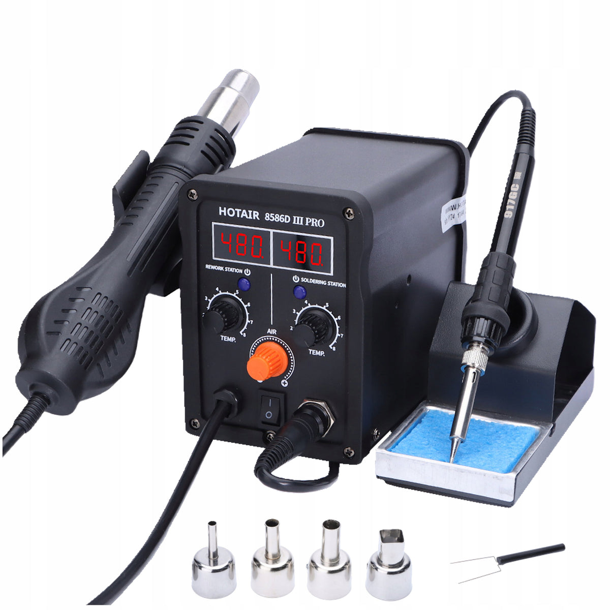 Soldering Station 2in1 HOTAIR 8586D III PRO 5xNozzles + Electro Extractor Set Manufacturer code HOTAIR SET1832