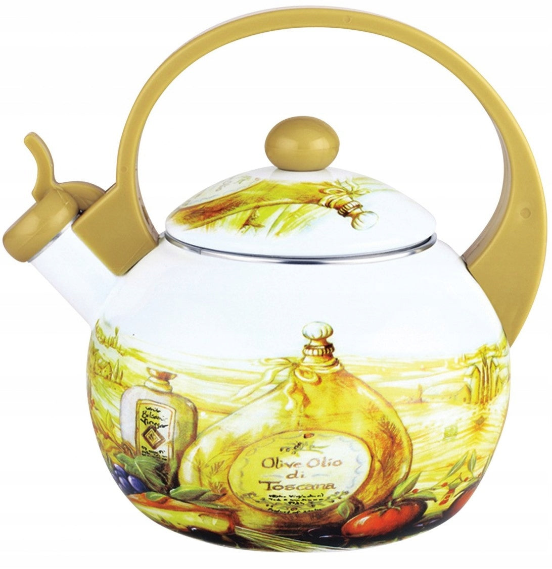 Solid Enamel Kettle with Whistle Steel 2 Lit Kinghoff Induction Gas
