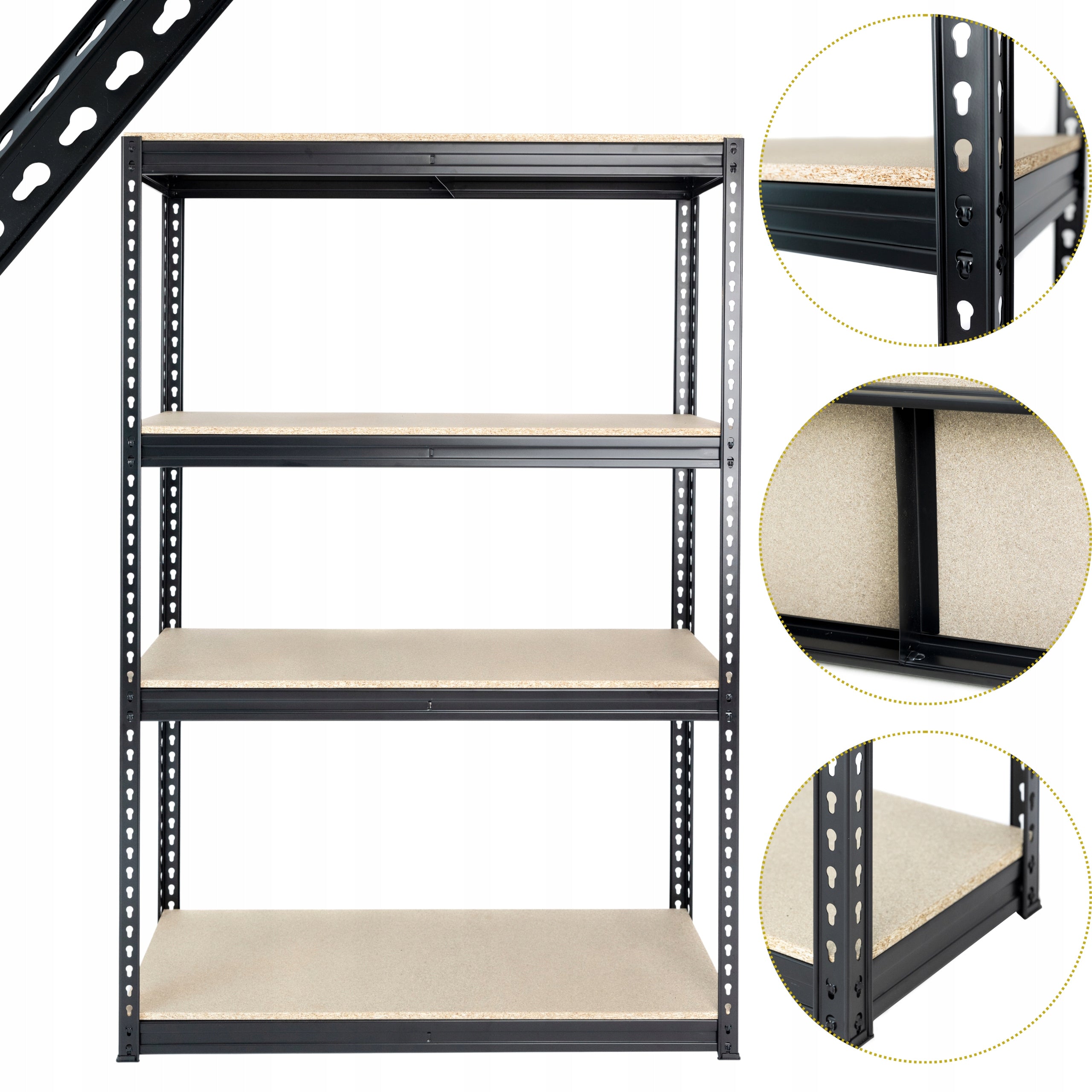 Solid metal bookcase strong 180x120x40 4x600kg black 15mm loft board