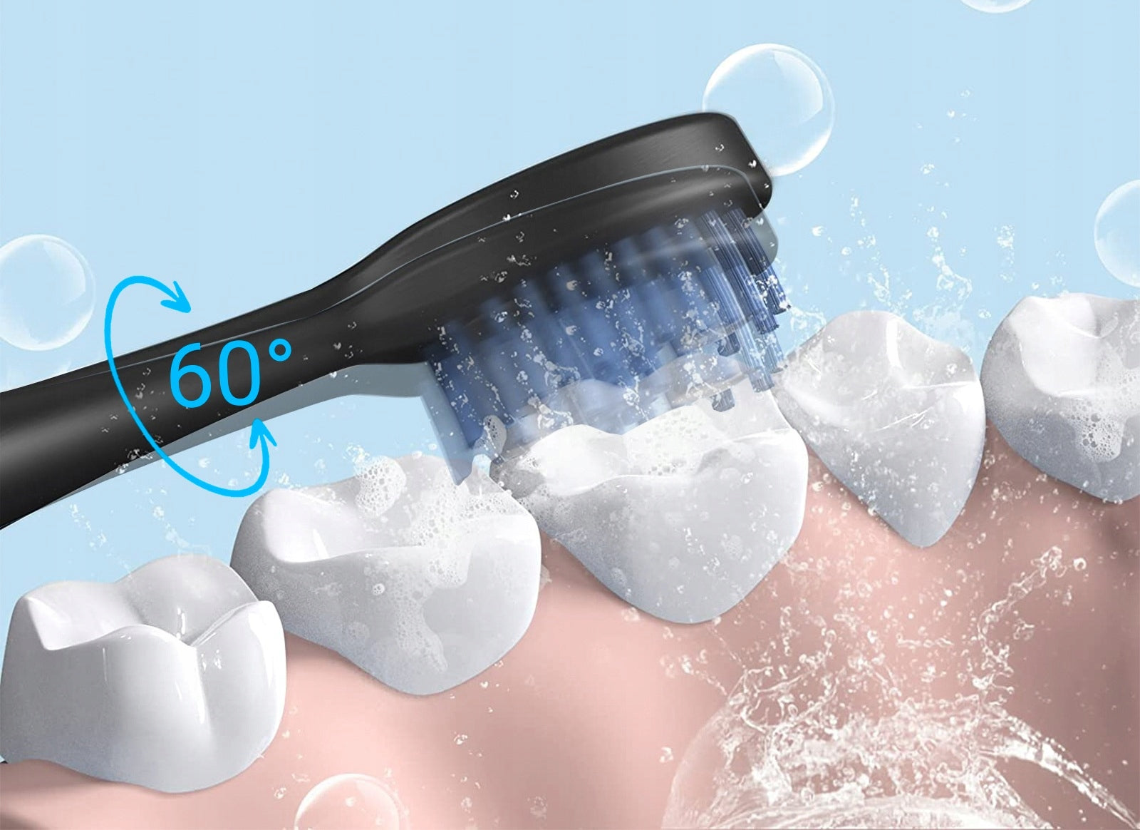 Sonic Toothbrush + 6 Tips - Electric Sweeping Heelly Manufacturer code Szczoteczka elektryczna do zębów czarna