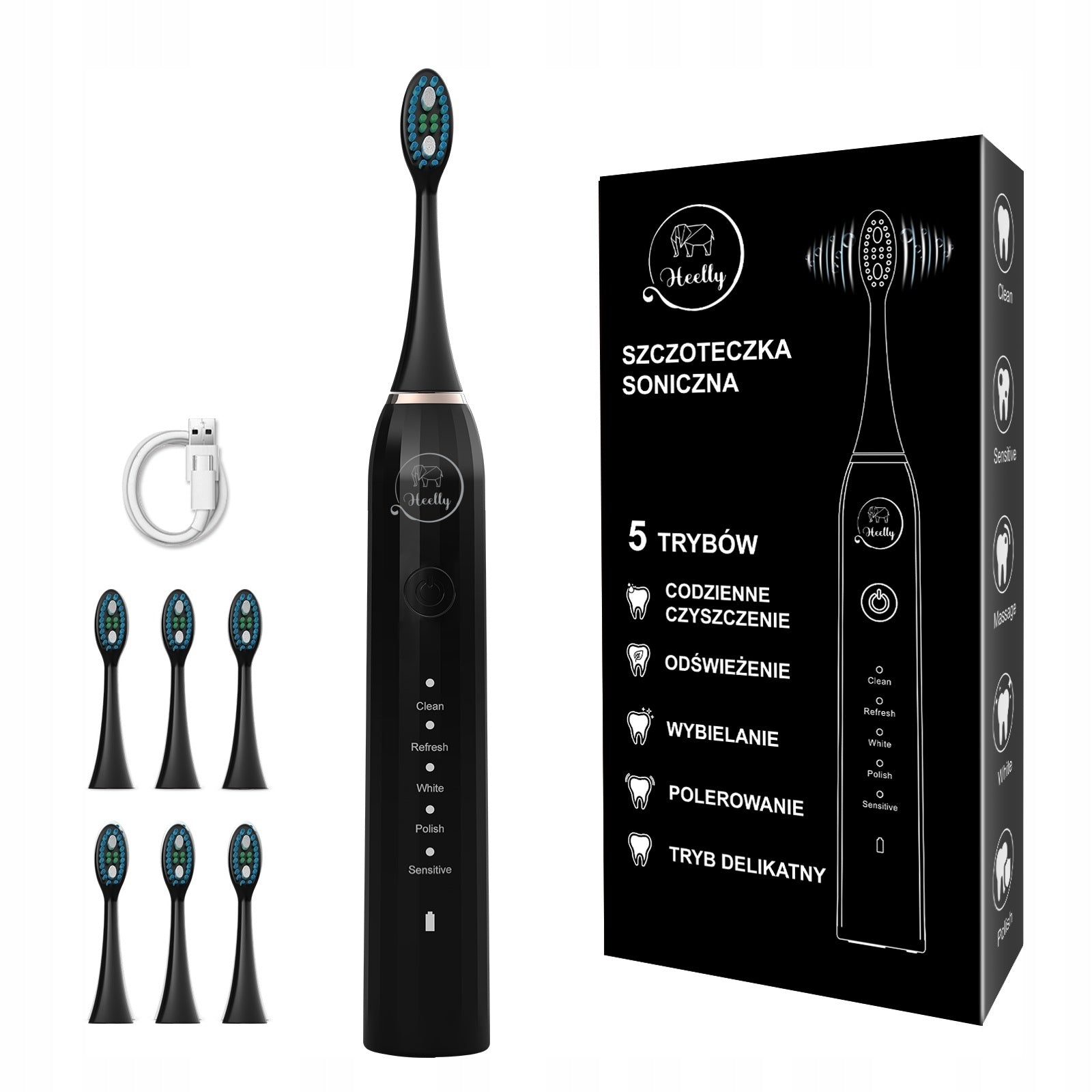 Sonic Toothbrush + 6 Tips - Electric Sweeping Heelly