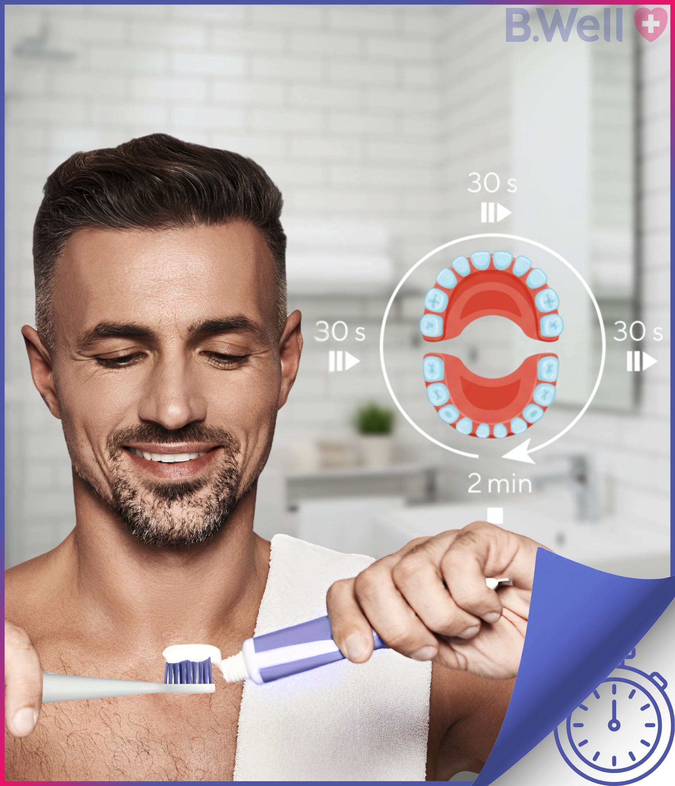 Sonic Toothbrush Electric 2x Tips Case B.Well White Medical device no