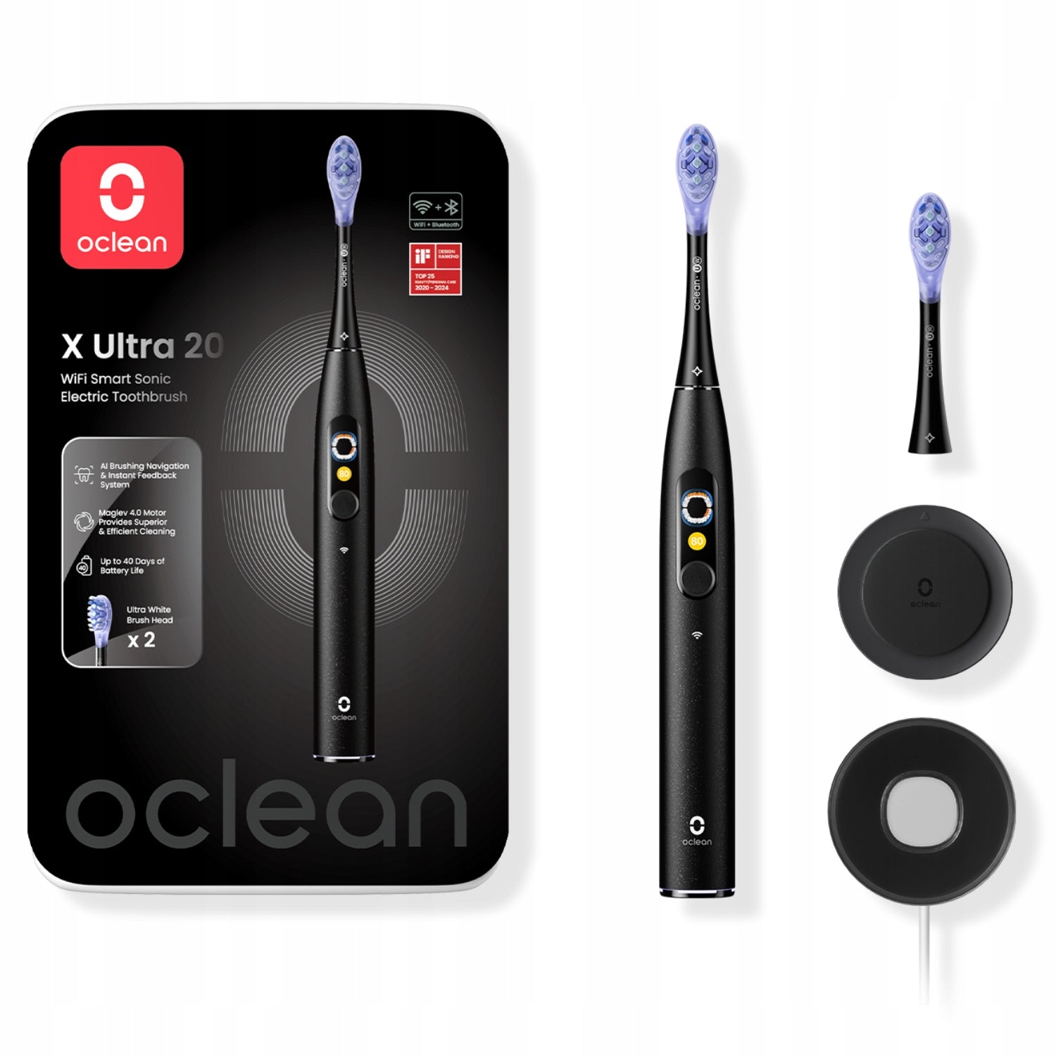 Sonic toothbrush OCLEAN X Ultra 20 Black 2 tips handle