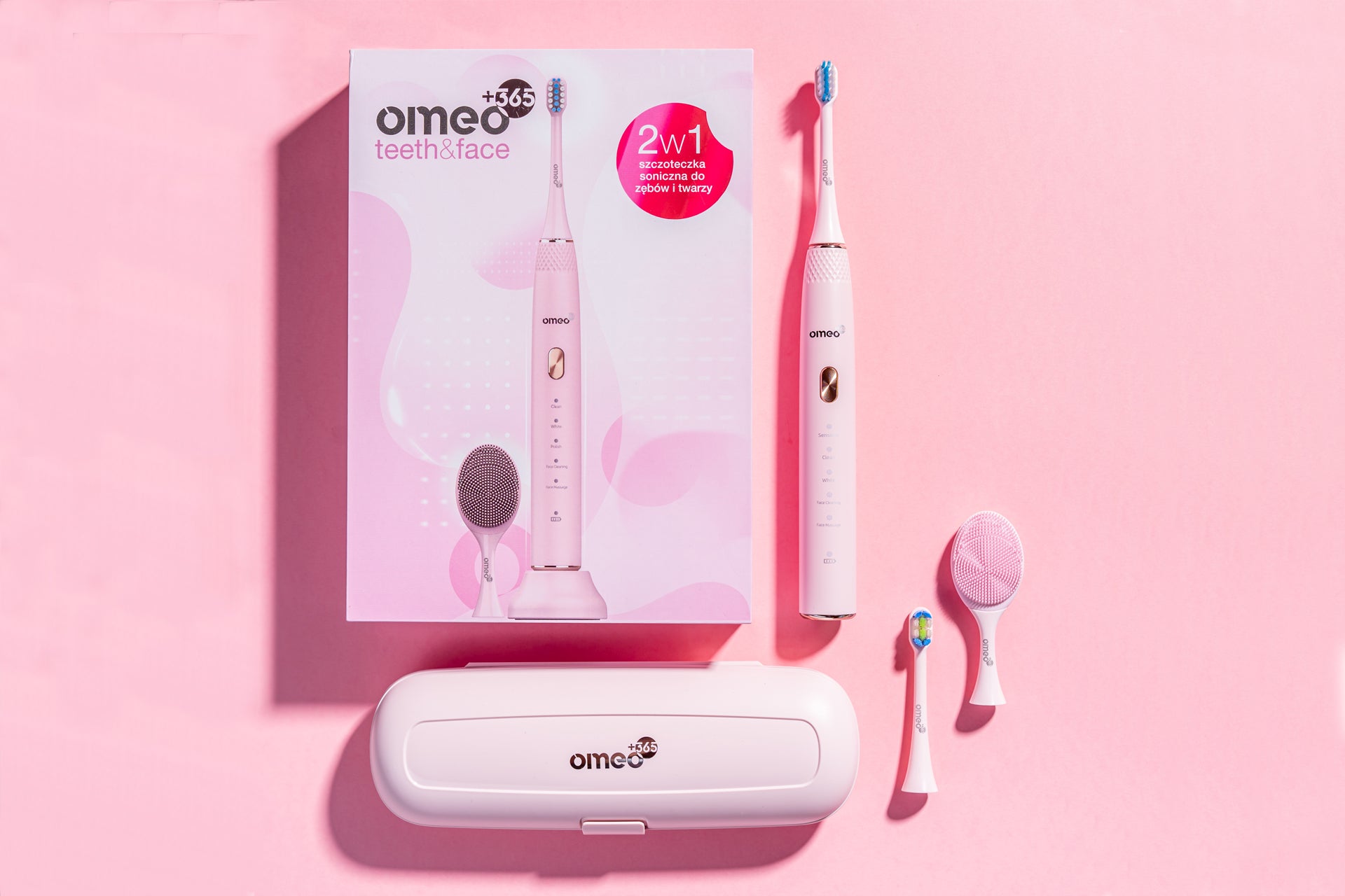 Sonic toothbrush Omeo +365 For Teeth & Face Teeth&Face Pink set Batteries included yes