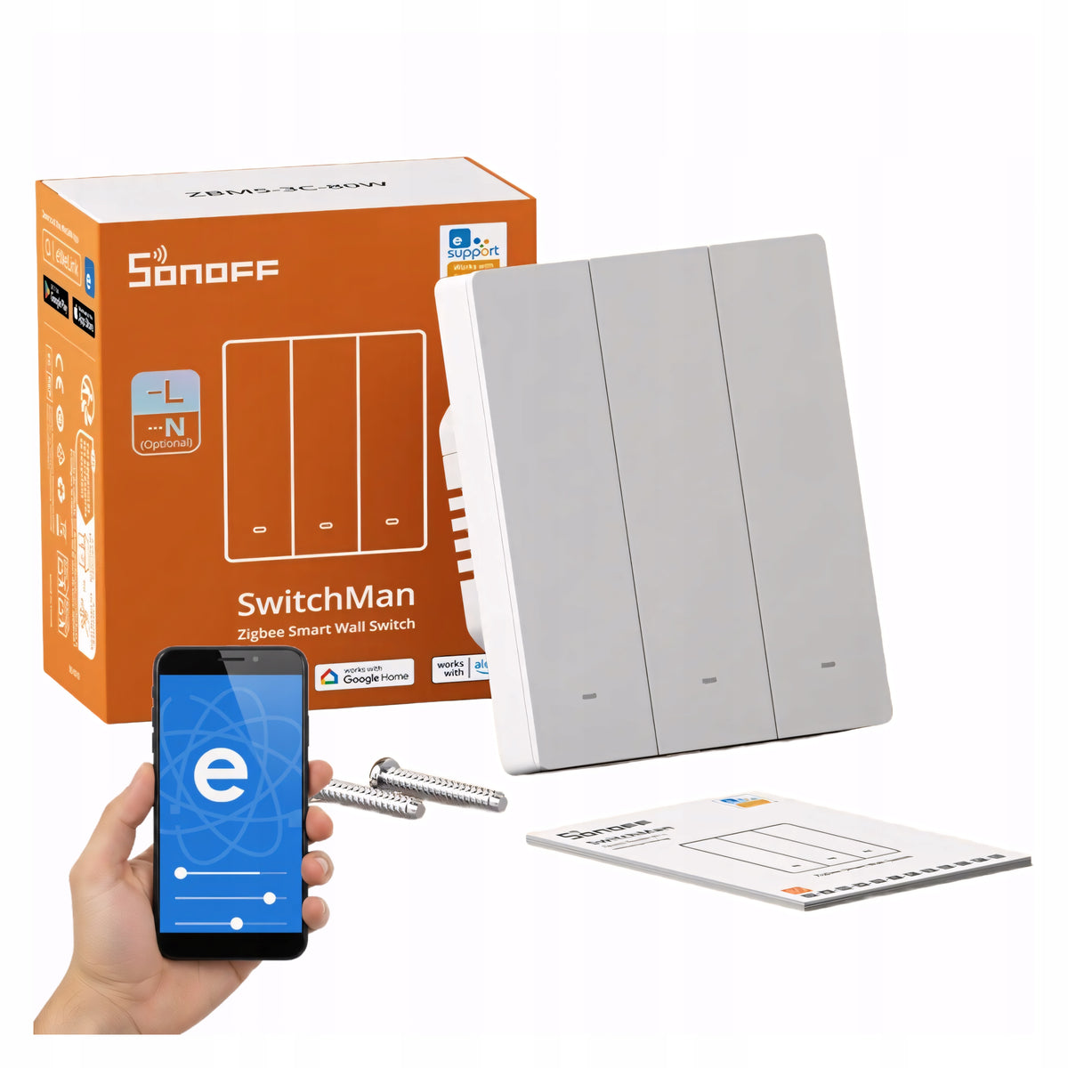 Sonoff ZBM5-3C-80W Smart Touch Wall Switch 3-Channel Zigbee