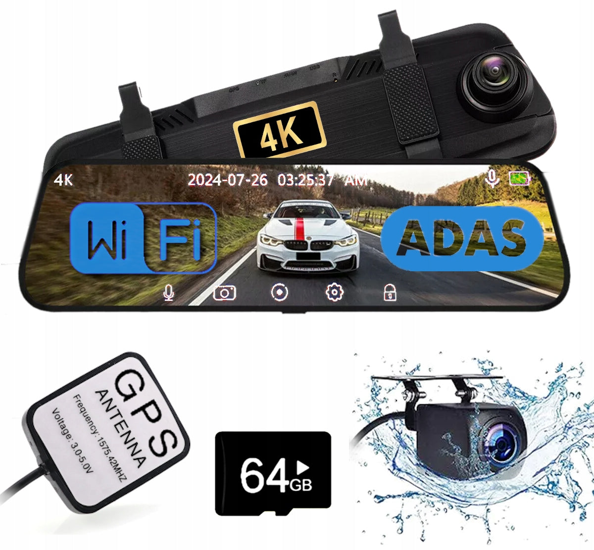Sony Reversing Camera 4K UHD DVR GPS Mirror ADAS BSD WiFi