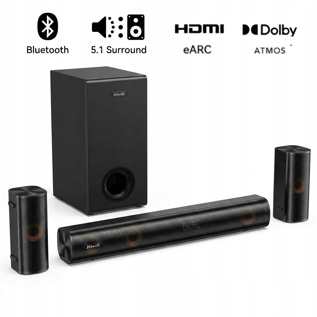 Soundbar 5.1 Dolby Atmos 380W Hiwill HiElite A51 eARC HDMI Subwoofer BT
