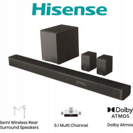 Soundbar Hisense AX5100G 5.1.3 Dolby Atmos Bluetooth 340W Wireless SUB Model AX5100G