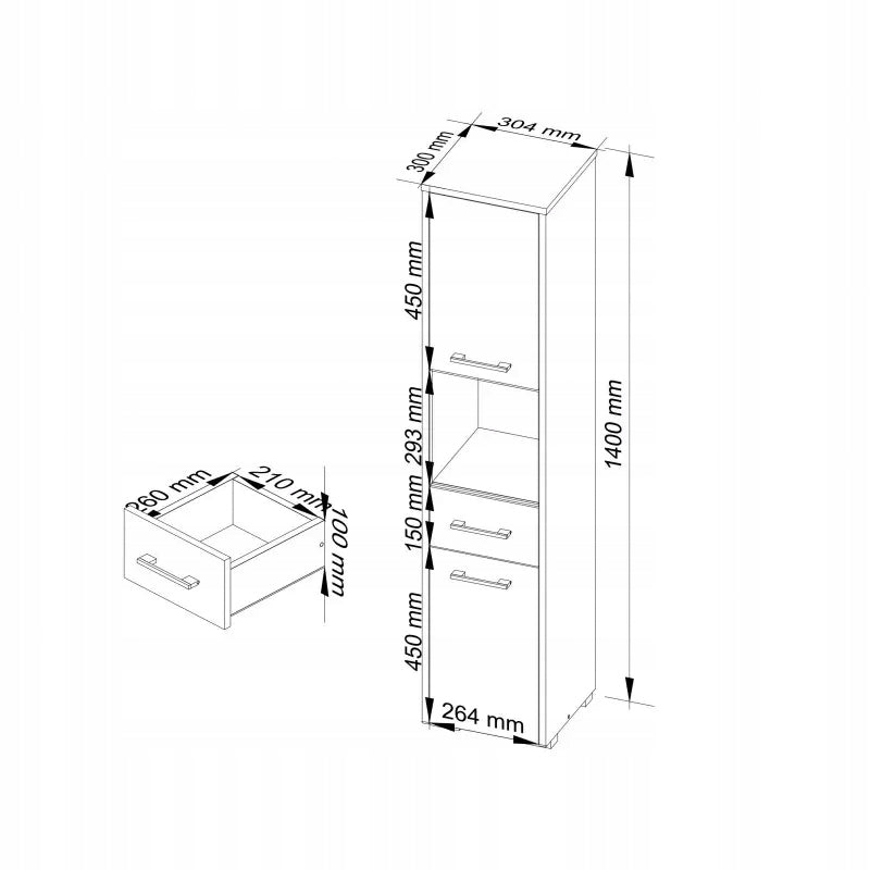 Spacious Bathroom Cabinet White 2 Doors 1 Drawer EAN (GTIN) 5901738164024