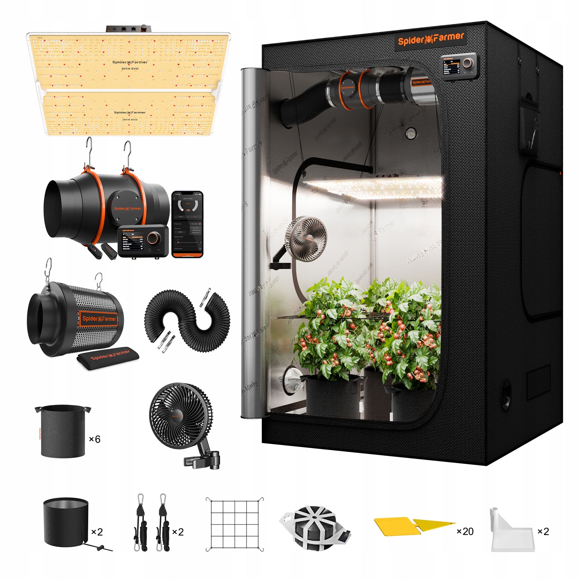 Spider Farmer 120x120x180cm Growbox Grow Kit|SF4000 LED|6” Clip on Fan|GGS