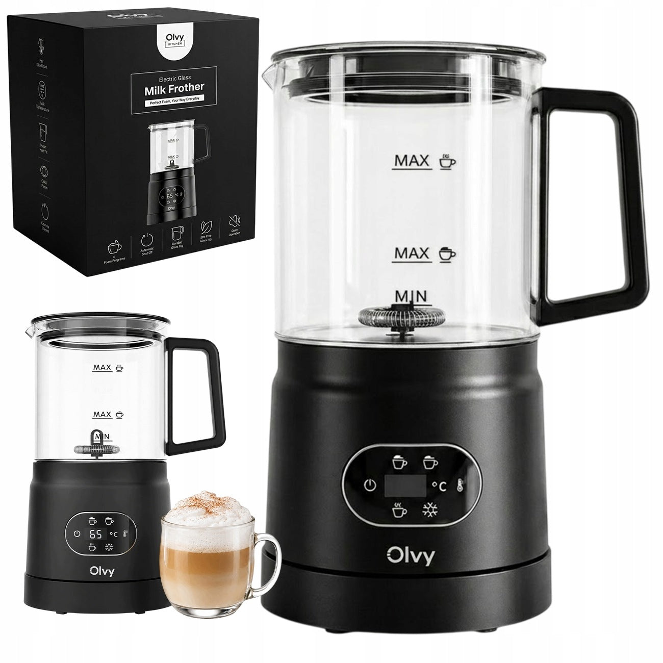 Spieniacz Do Mleka Elektryczny Olvy Czarny 500W 160/400ml DS-M0205 4 Tryby
