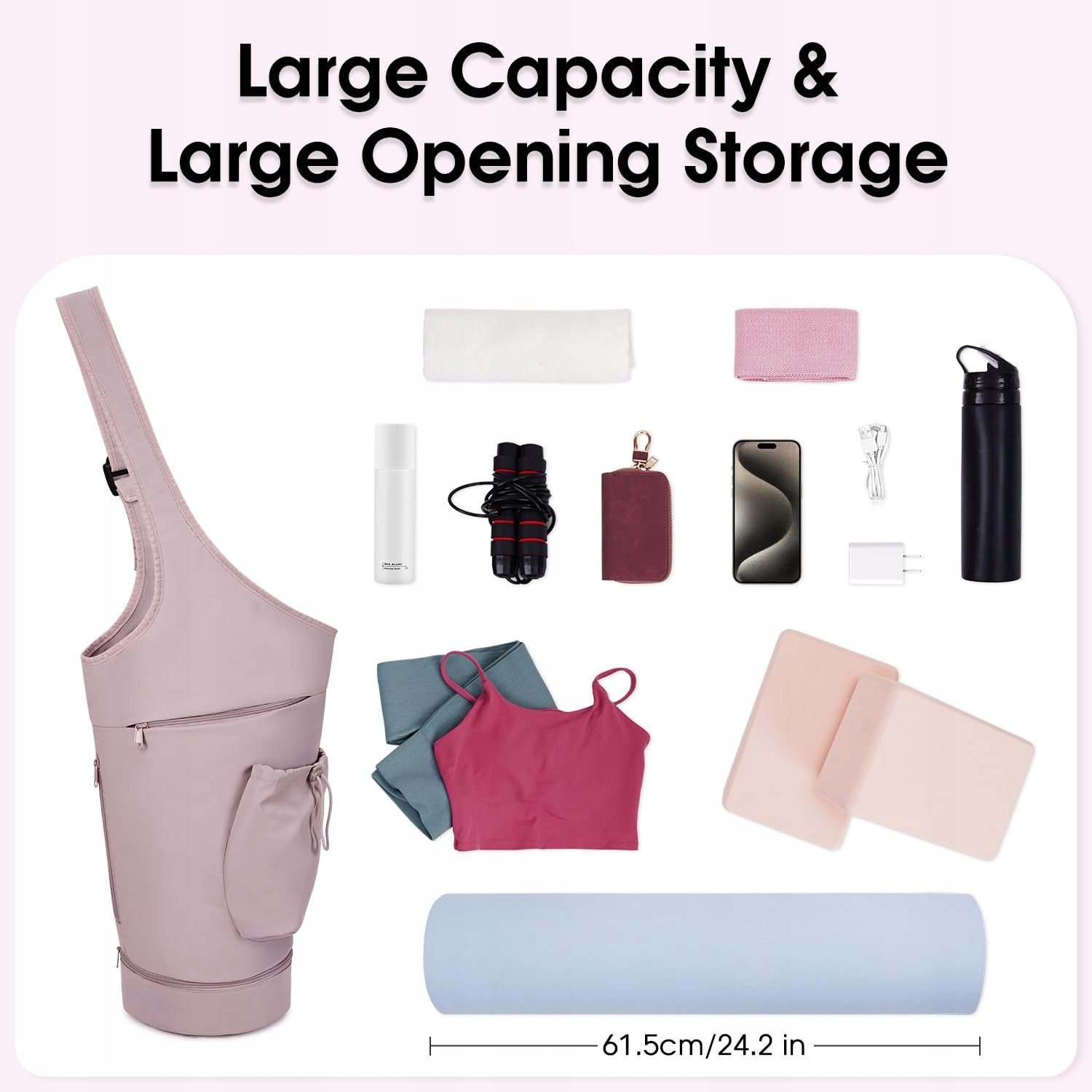 Sportsnew Women's Yoga Mat Bag with Zipper Compartments Pink Brand no brand