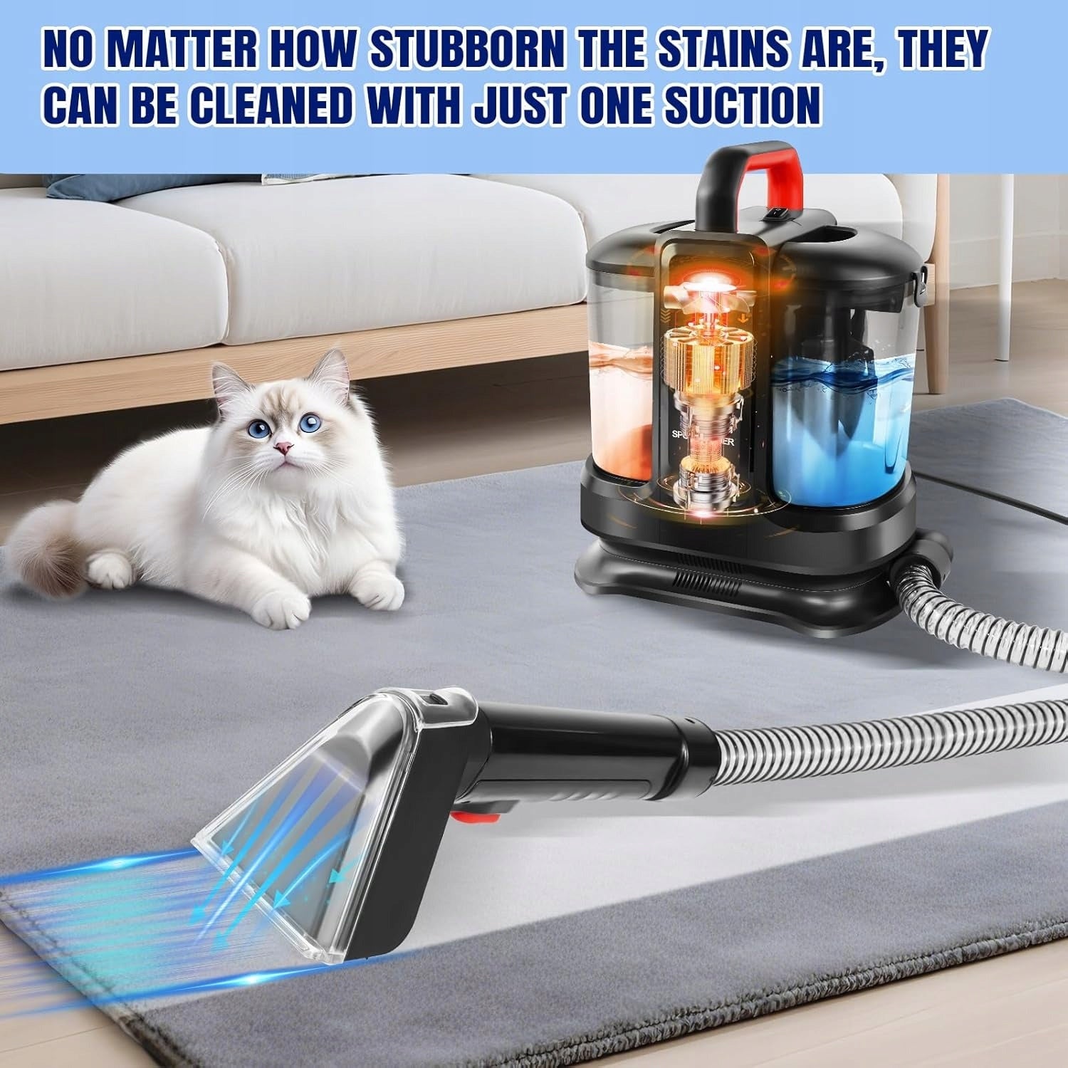 Spot Cleaner for Carpets & Upholstery 1.2L Clean/0.6L Dirty Dual Water Tank Brand DayPlus