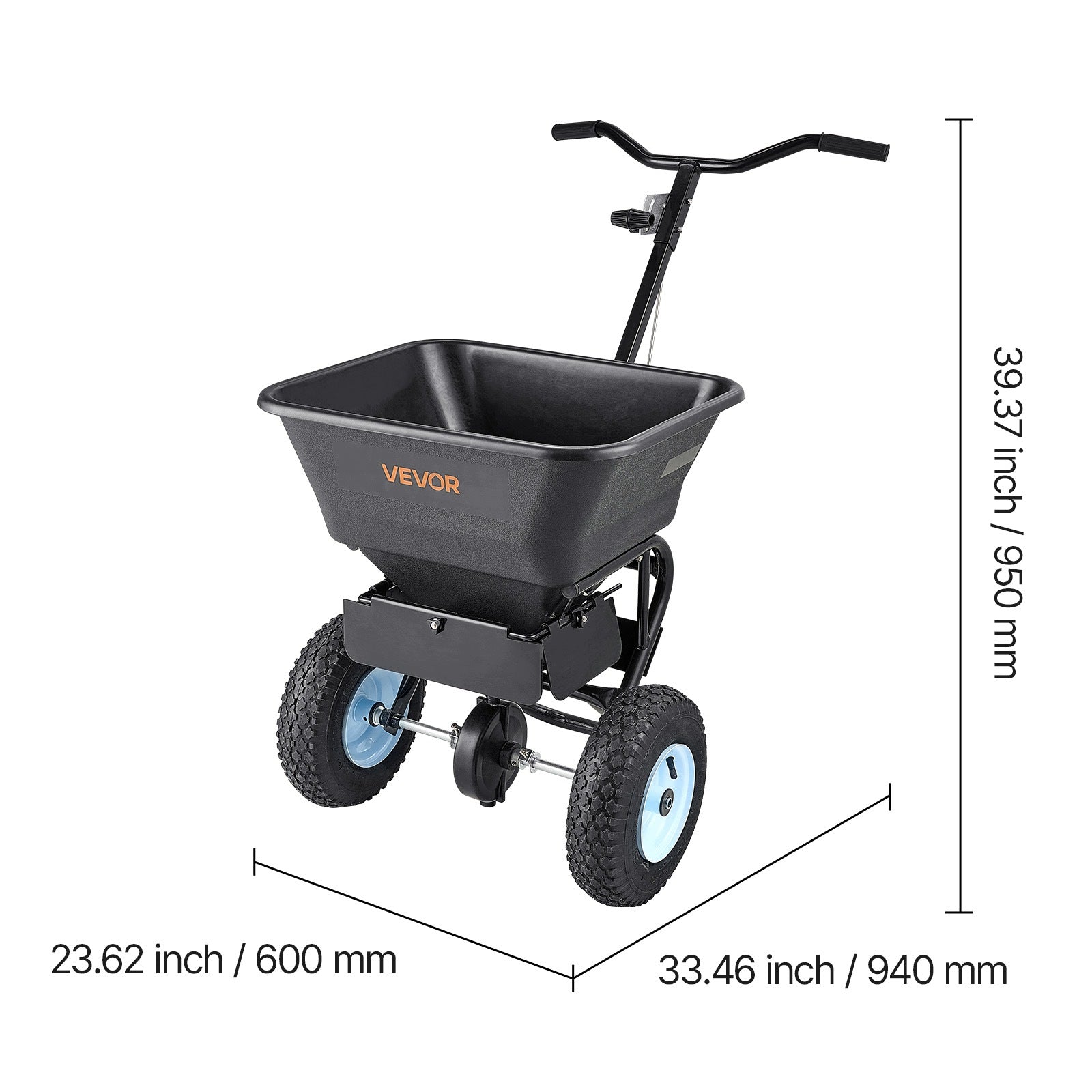 Spreader Lifting capacity 45,2KG With 33CM Pneumatic Tyres For Fertilizer Spreading Manufacturer code TCSBJ100LBSPE