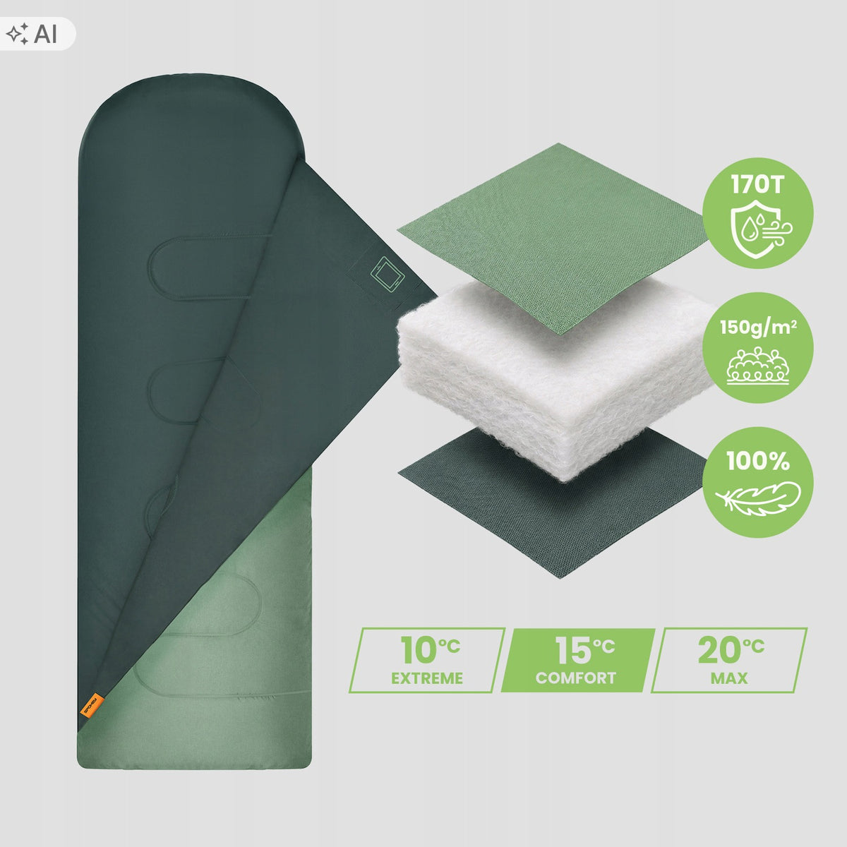 Spring-summer hiking sleeping bag with hood light 210 cm Spokey COZY PLUS Manufacturer code 946642