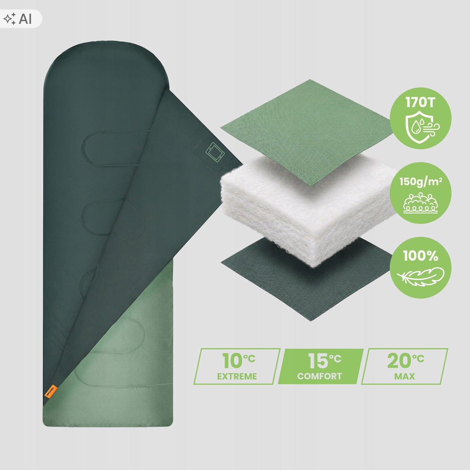 Spring-summer hiking sleeping bag with hood light 210 cm Spokey COZY PLUS Manufacturer code 946642