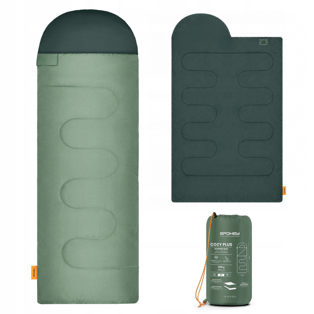 Spring-summer hiking sleeping bag with hood light 210 cm Spokey COZY PLUS