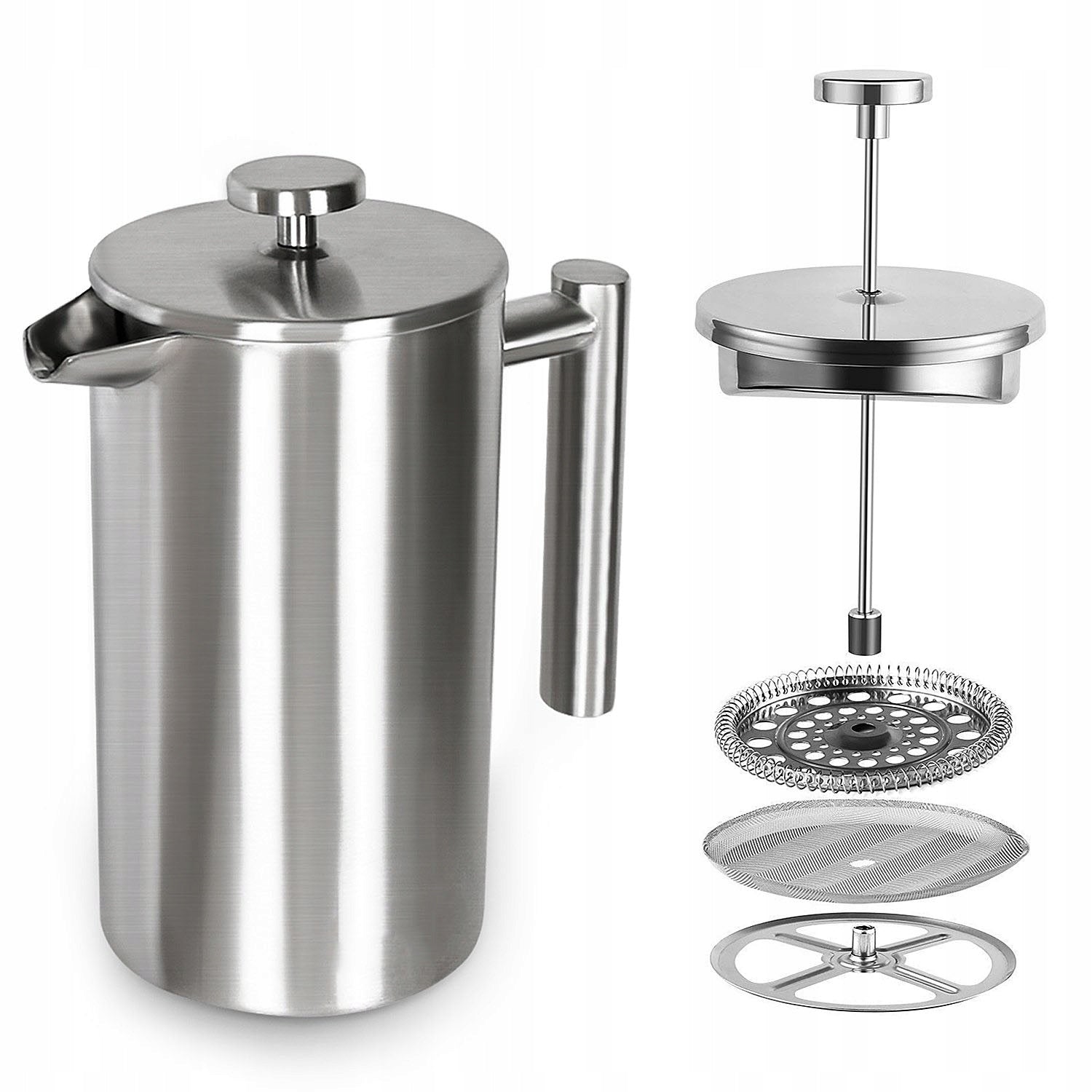 Stainless Steel Coffee Maker with Triple Filters, Steel Piston