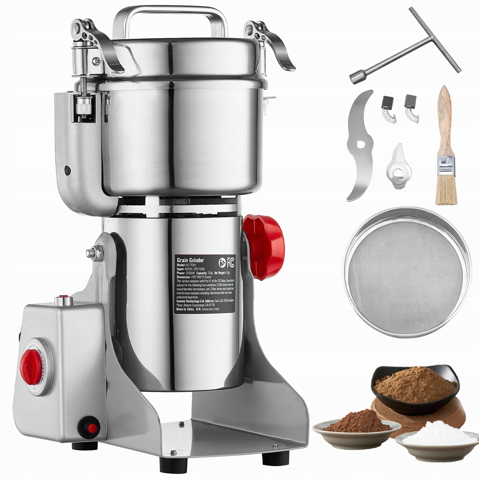 Stainless Steel Electric Grain Grinder 2000W 28000 RPM