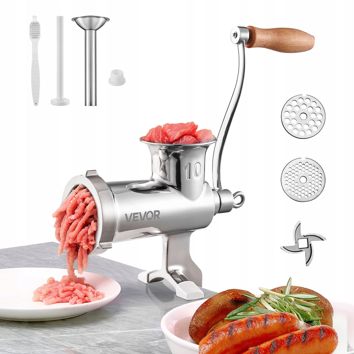 Stainless Steel Handheld Meat Machine Model No. 10 With 2 Grinding Plates