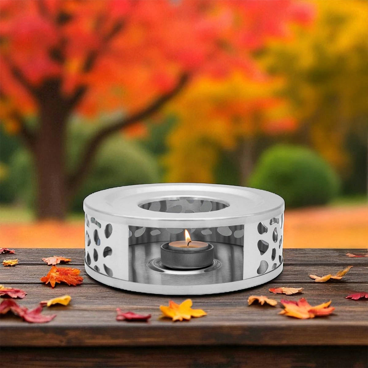 Stainless Steel Round CANDLE WARMER 15cm SILVER Steel Under Jug Material steel