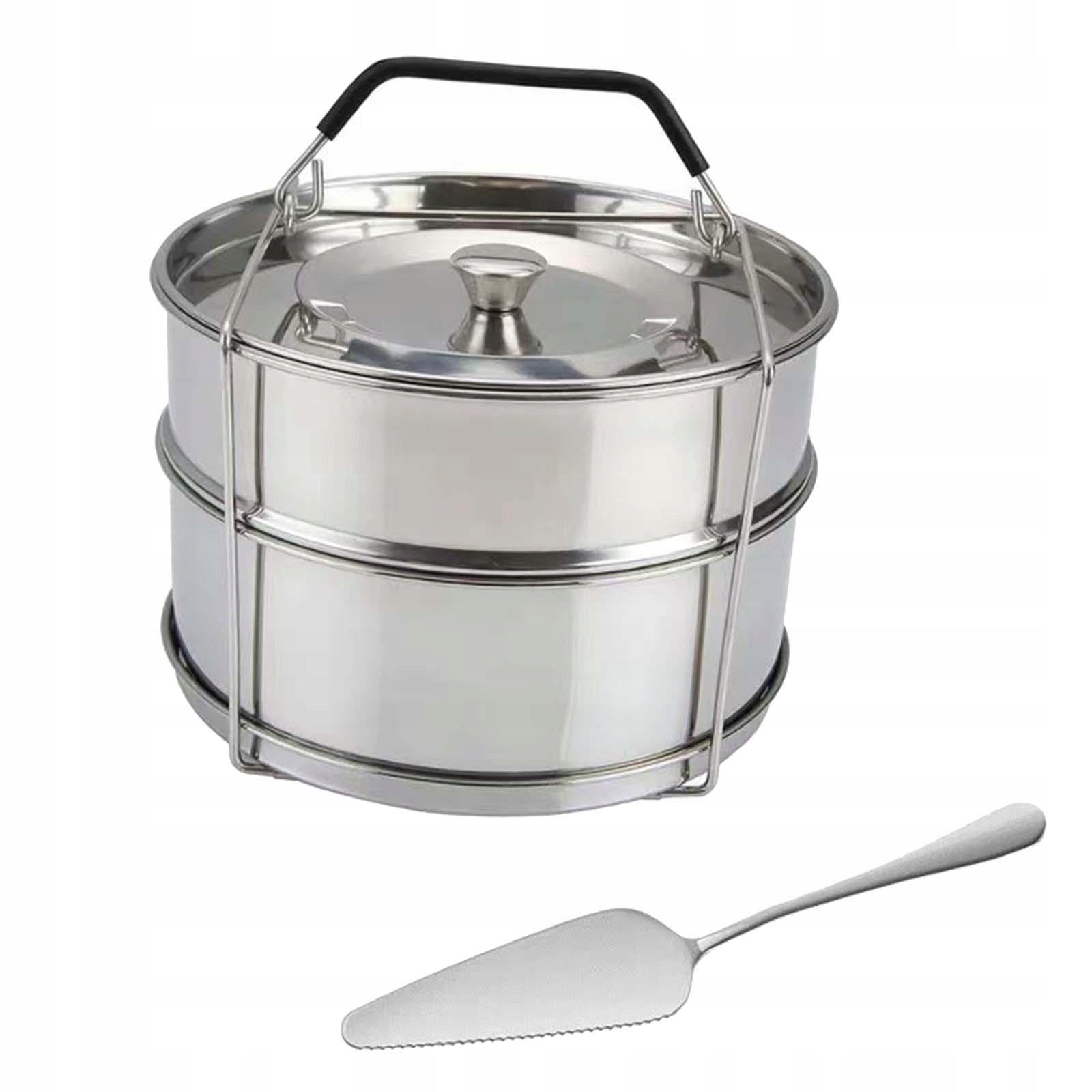 Stainless Steel Steamer Inserts Double Layer Steaming Basket with Pie Pizza Dominant color silver/gray