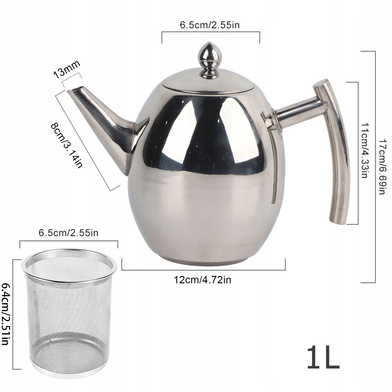 Stainless steel tea pot with infuser and filter (1000 ml) Kind Electric Kettle