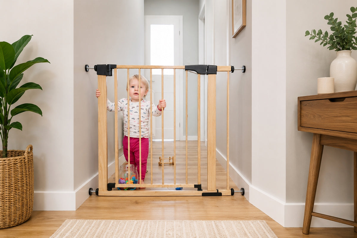 Stair gate 75 to 82 cm light expansion wood without drilling children Packaging status original