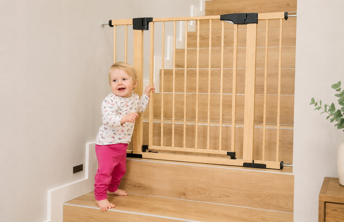 Stair gate 75 to 82 cm light expansion wood without drilling children