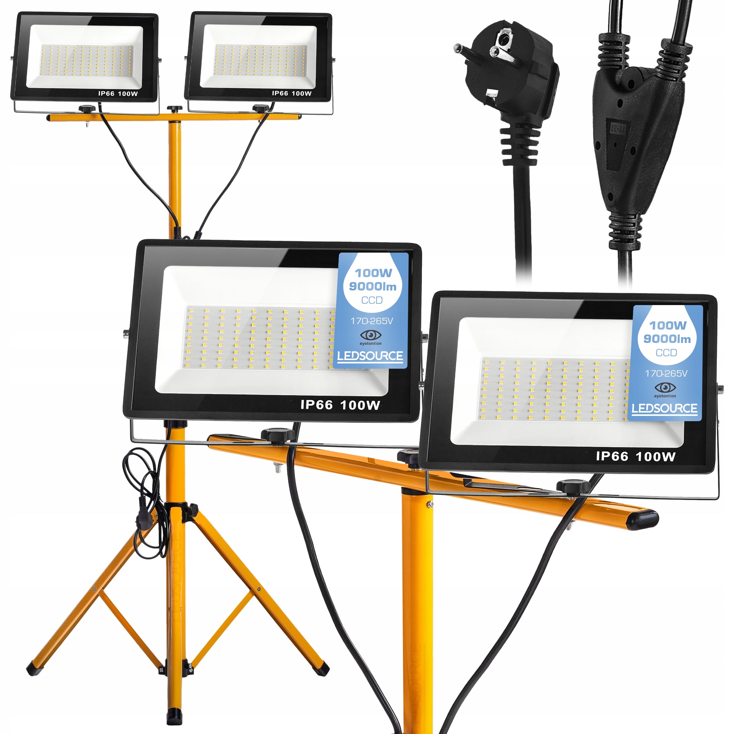 Stand Tripod 200W LED Floodlight Work Lamp Halogen Construction 2x 100W