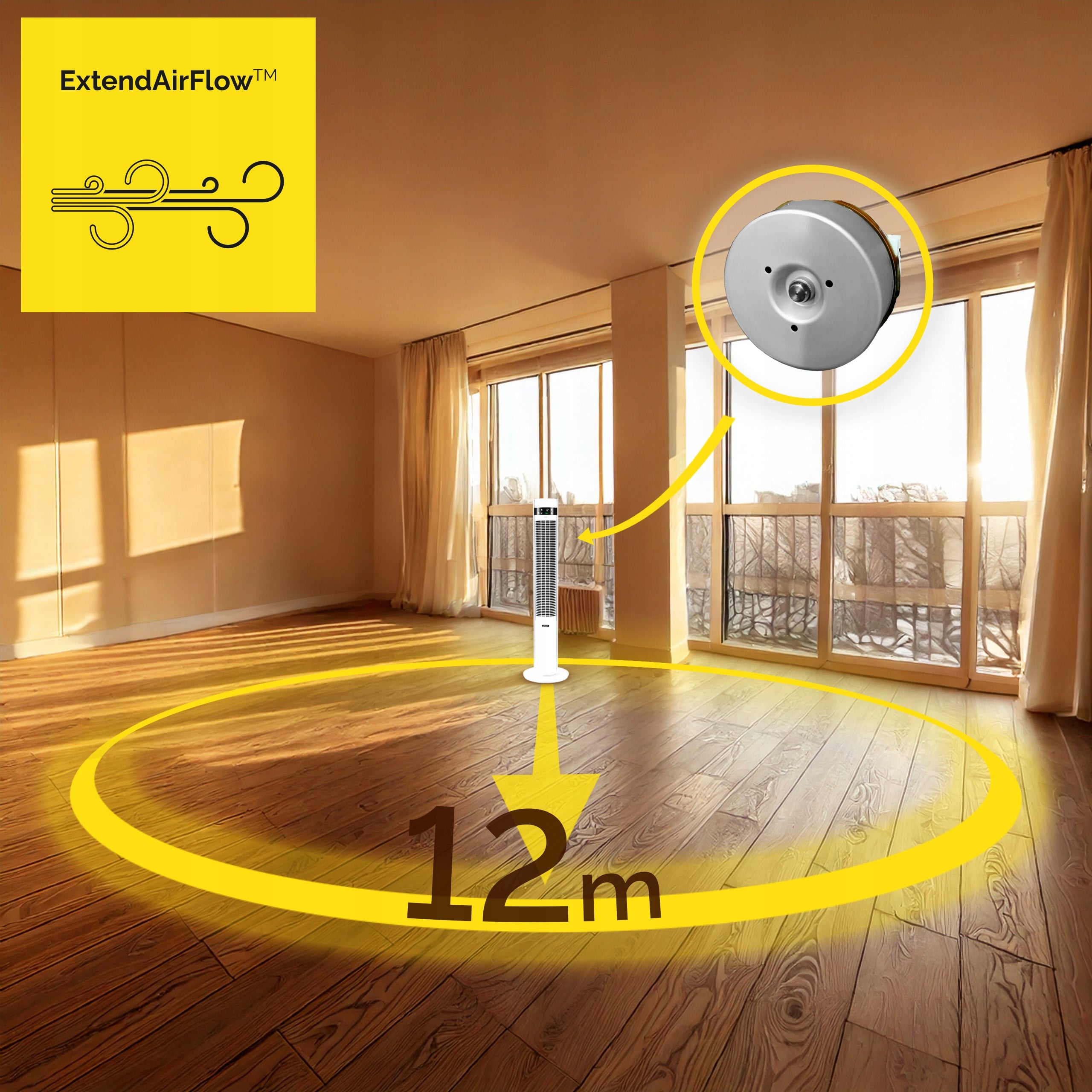 Standing Column Fan Quiet 19dB Yoer +12m Range 12 Power +Ionization Fan type column