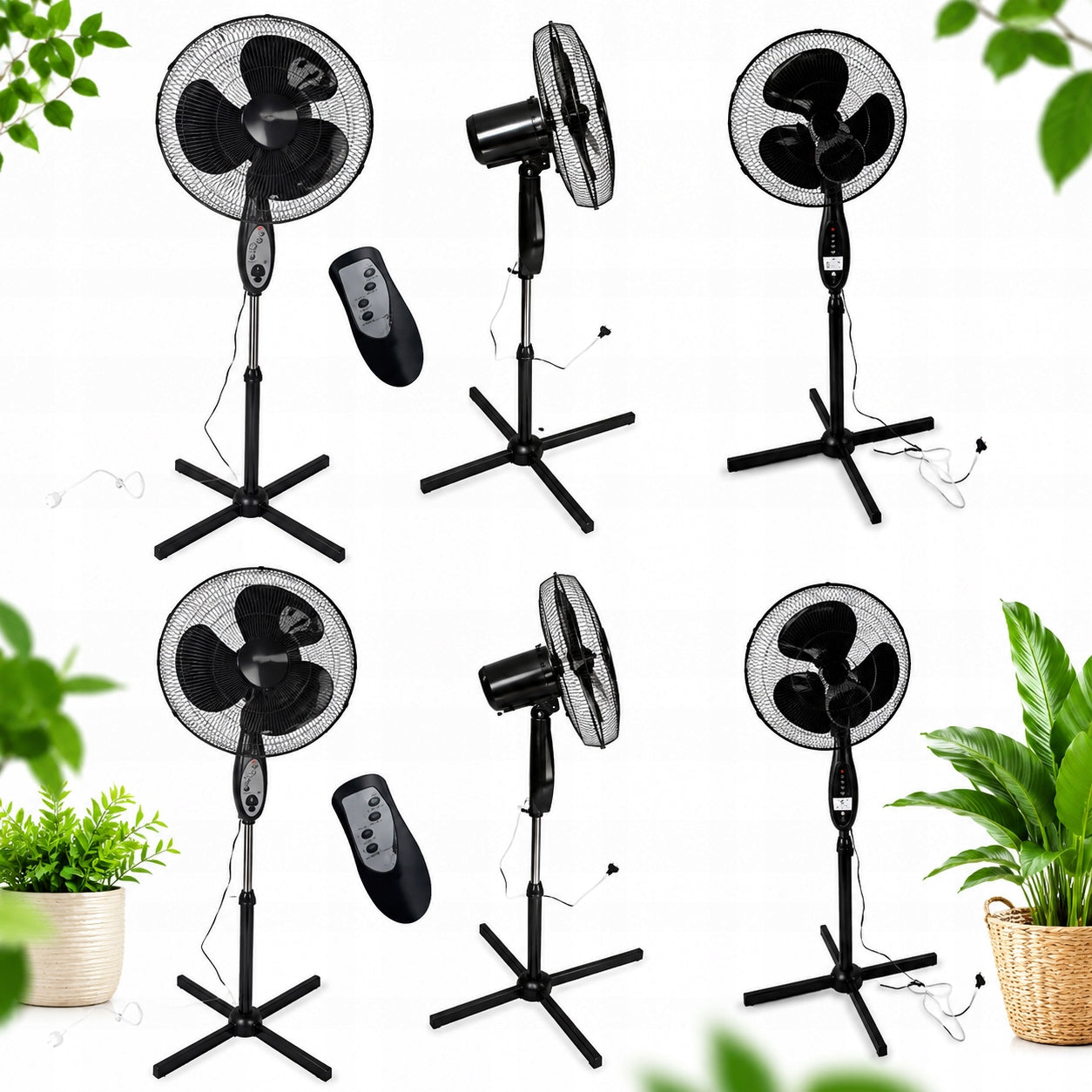 Standing FAN Floor Fan BLACK + Remote Control ZL-1000 16"