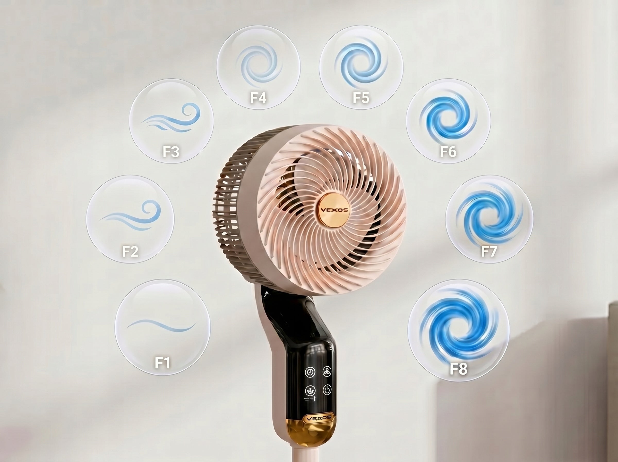 Standing Fan Silent Floor Windmill + OSCILLATION LED PILOT TIMER AROMA Dominant color beige