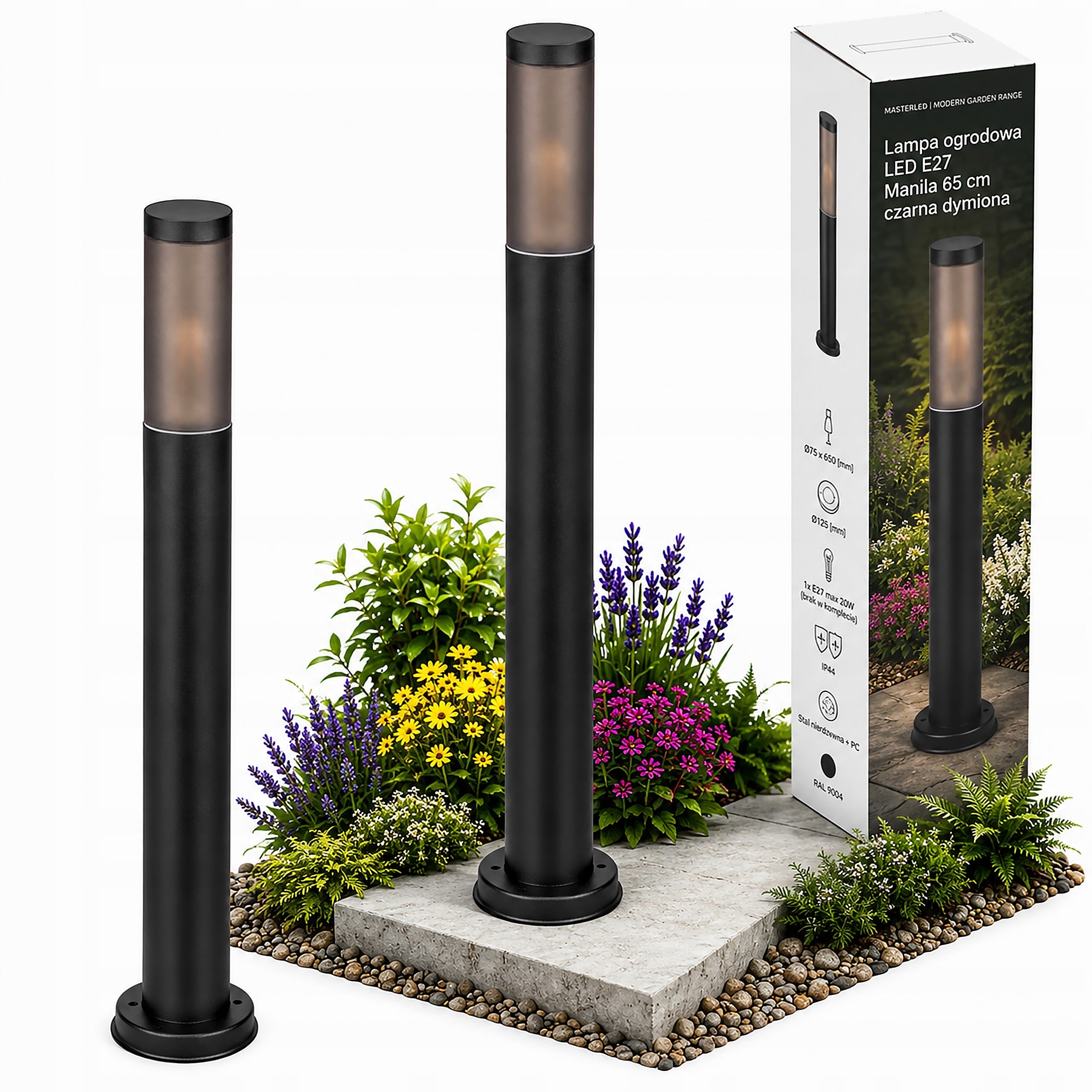 Standing Lamp Garden POST 65cm Outdoor E27 LED Black Smoke