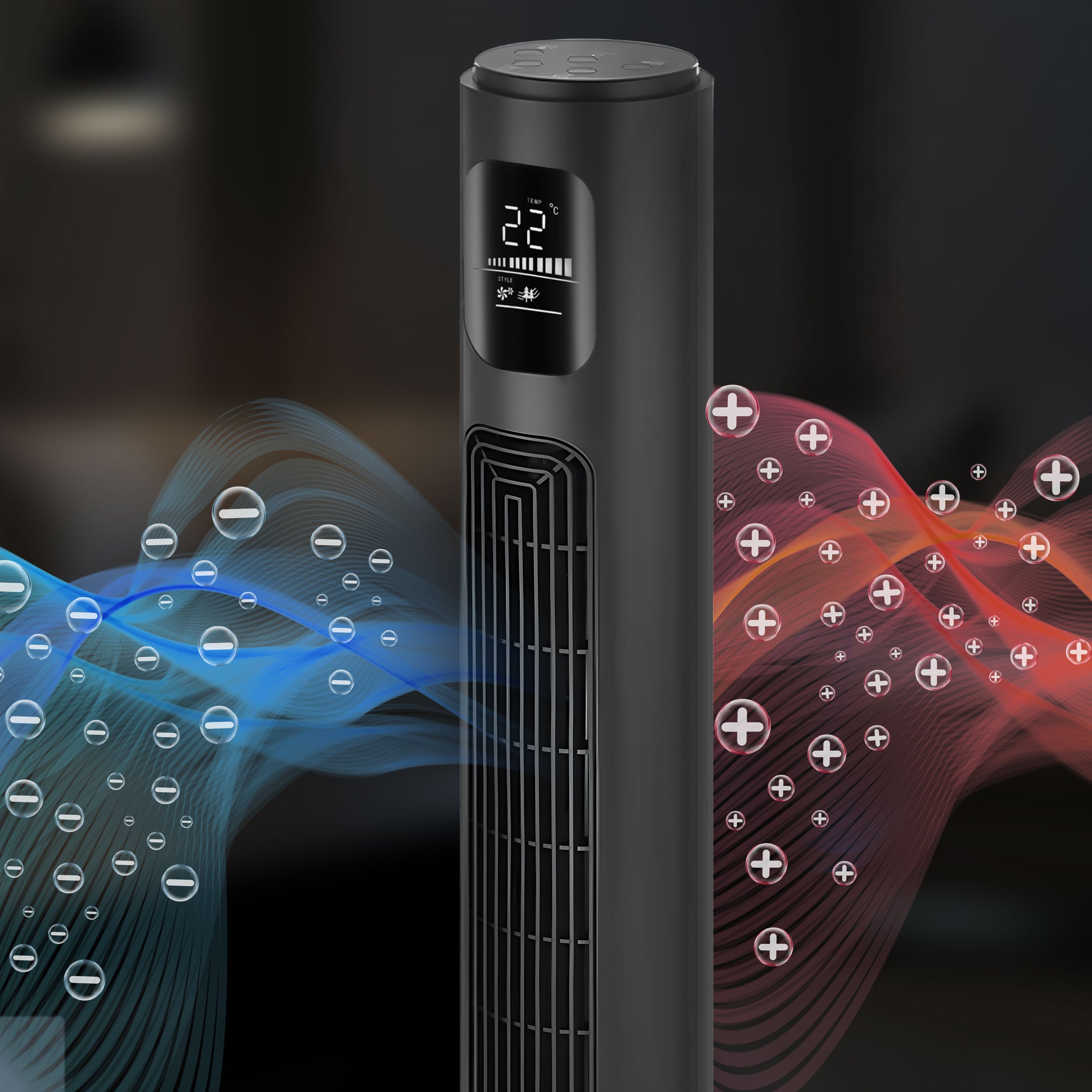 Standing column fan LYNGO quiet floor 117cm ionization +AROMA Power supply mains