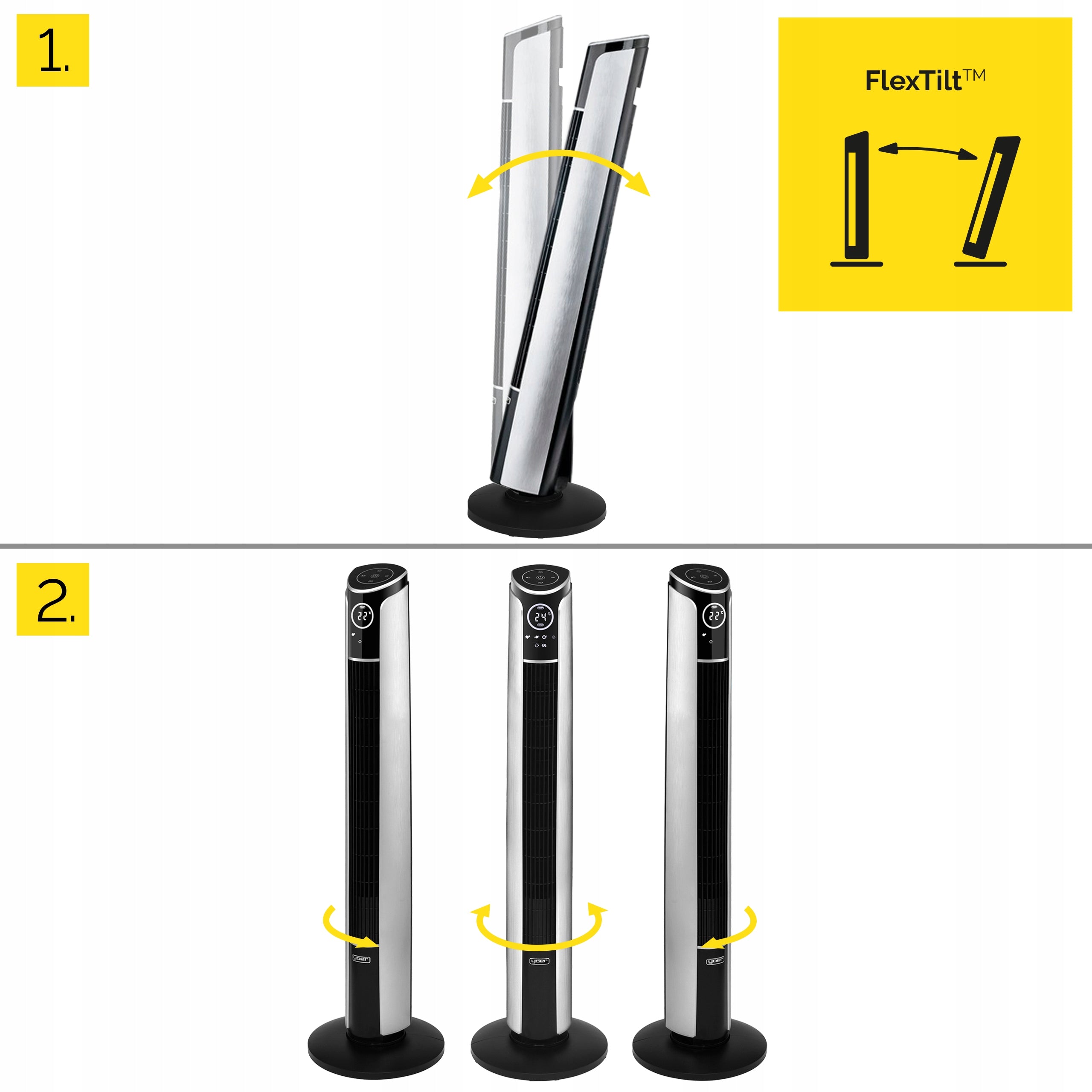 Standing column fan Silent 29dB Yoer 3D +10m range Ionization AROMA Dominant color black