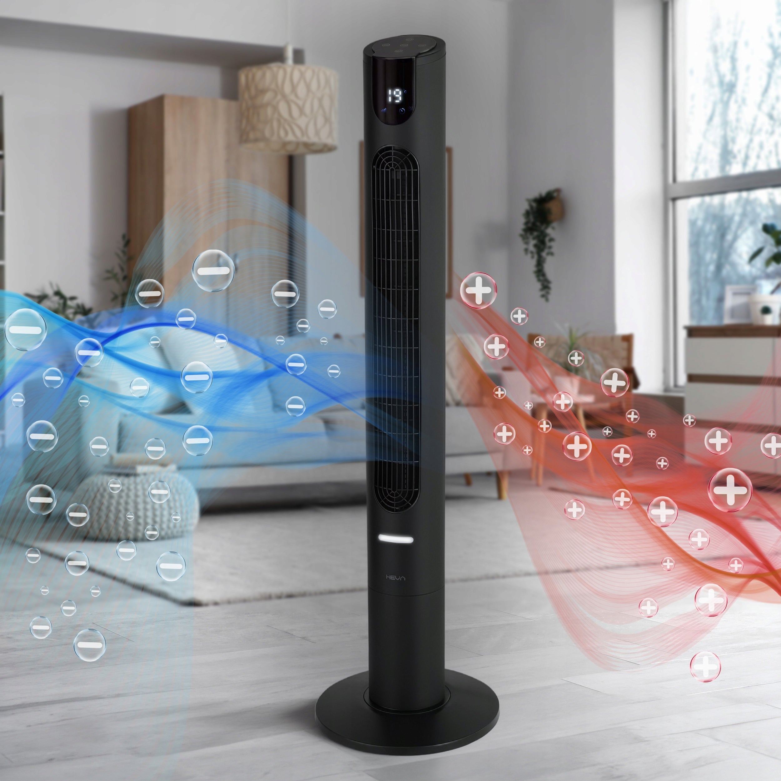 Standing column fan TAVO floor fan 115cm+IONIZATION LED XXL Manufacturer code Wentylator stojący HEVA czarny jonizacja XXL
