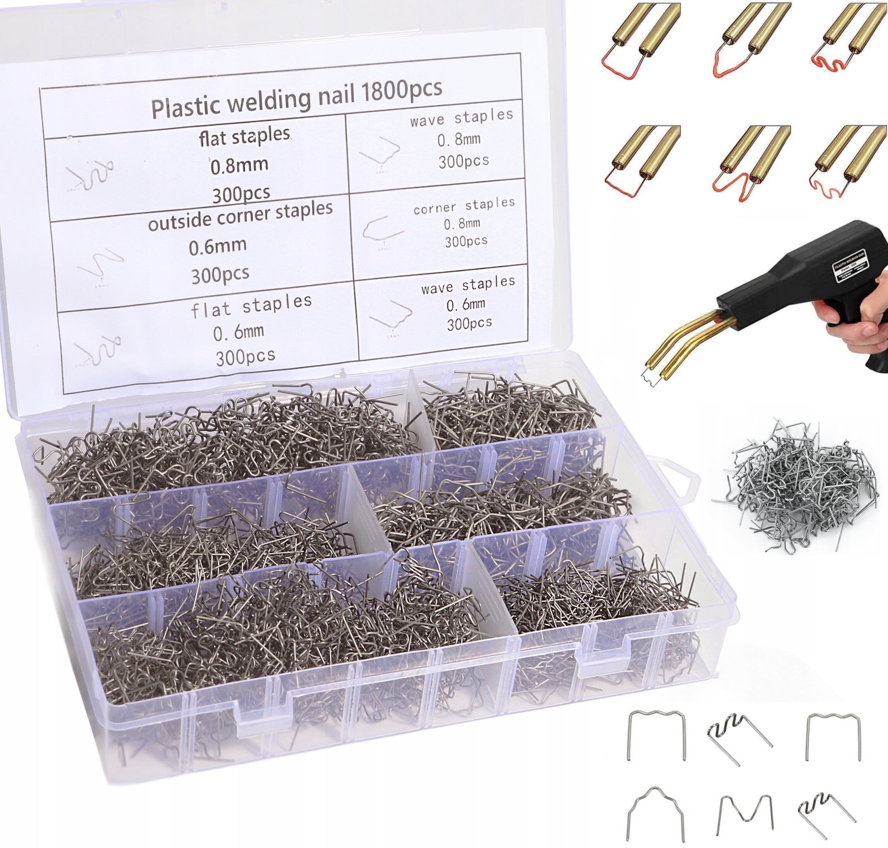 Staples for plastic welding machine 6 types 1800PCS+ Case